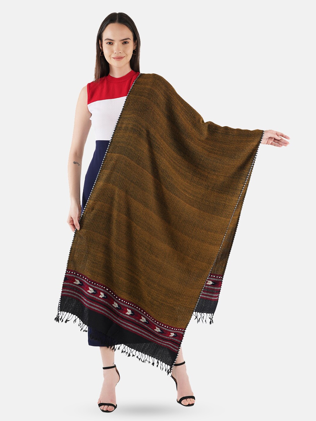 

MUFFLY Women Geometric Woven Design Woollen Stole, Mustard