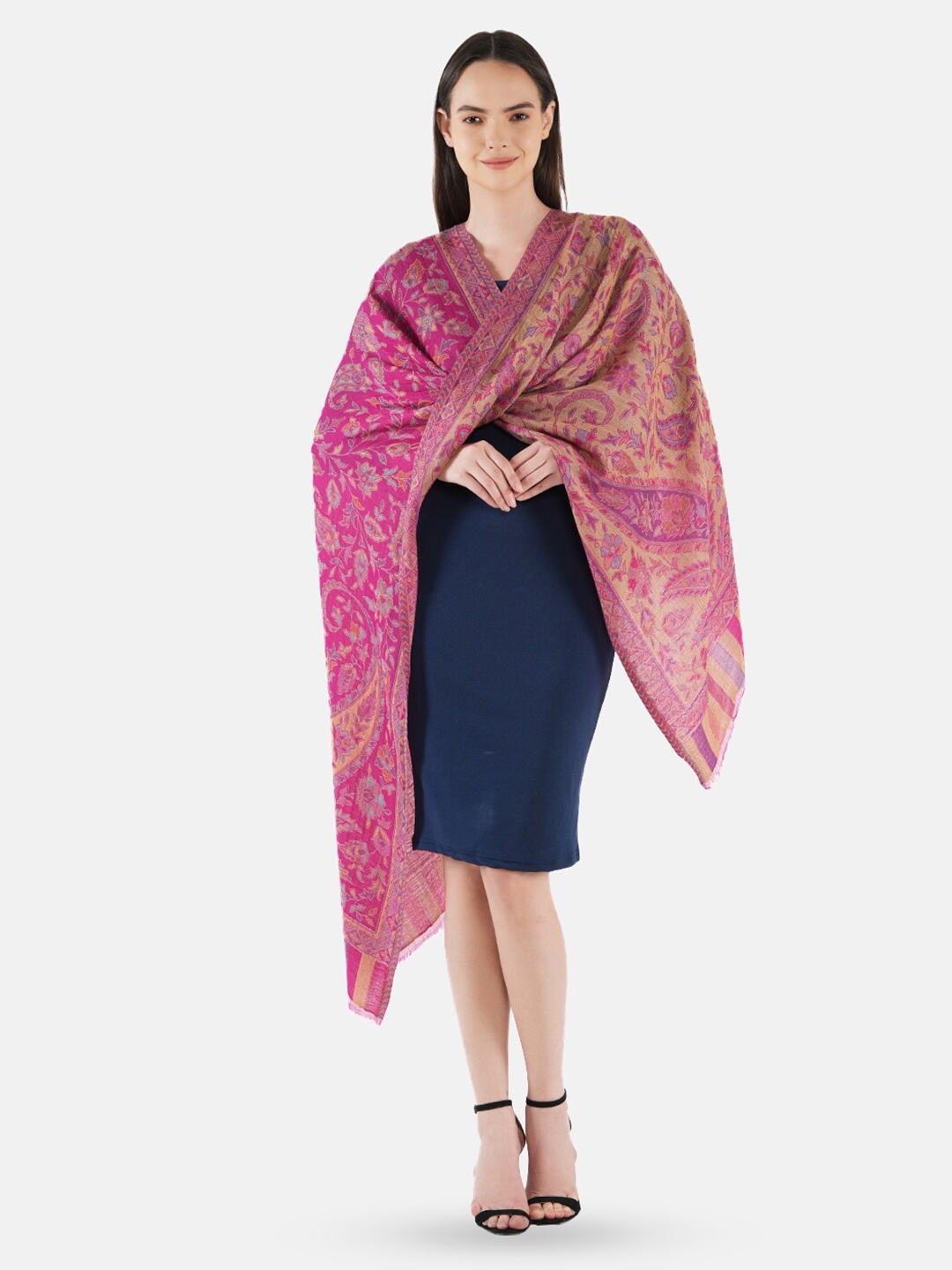 

Muffly Paisley Woven Design Woollen Stole, Pink