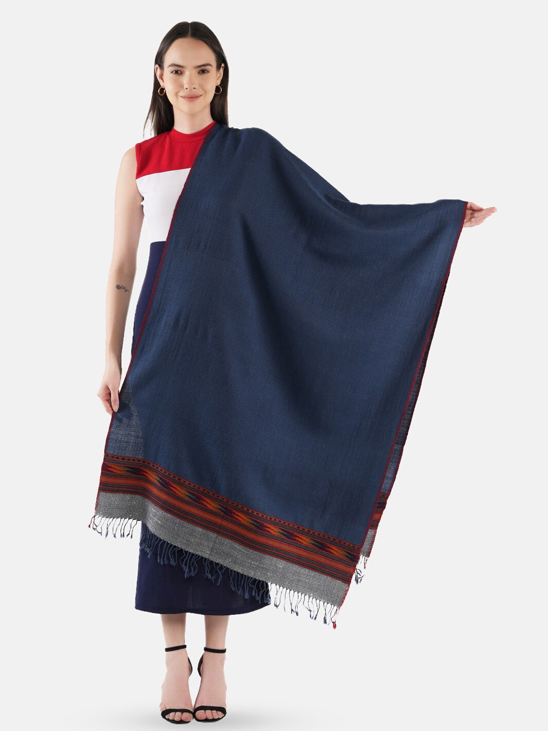 

MUFFLY Pure Woolen Stole, Navy blue