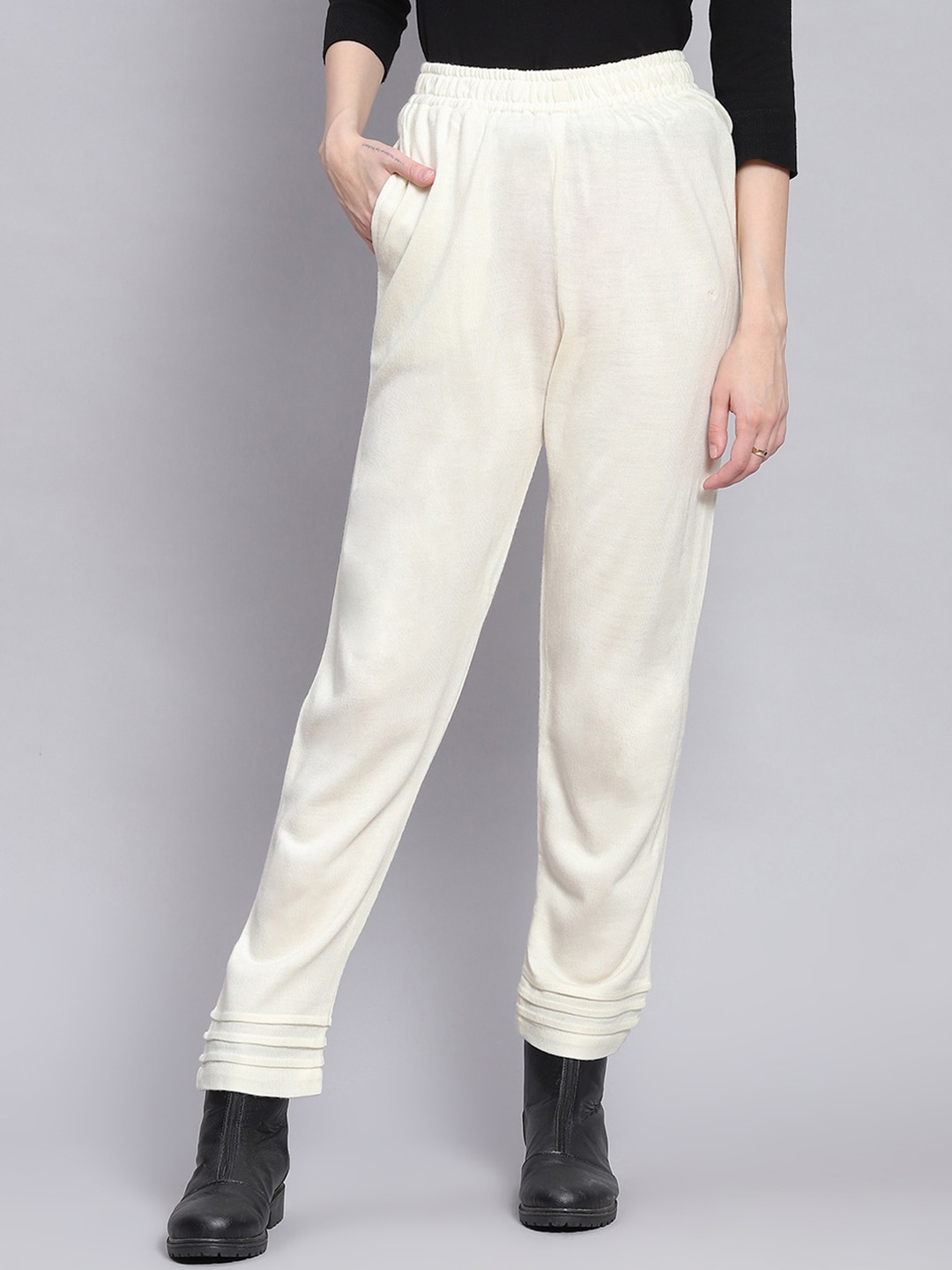 

Monte Carlo Women Mid-Rise Cotton Trousers, Off white
