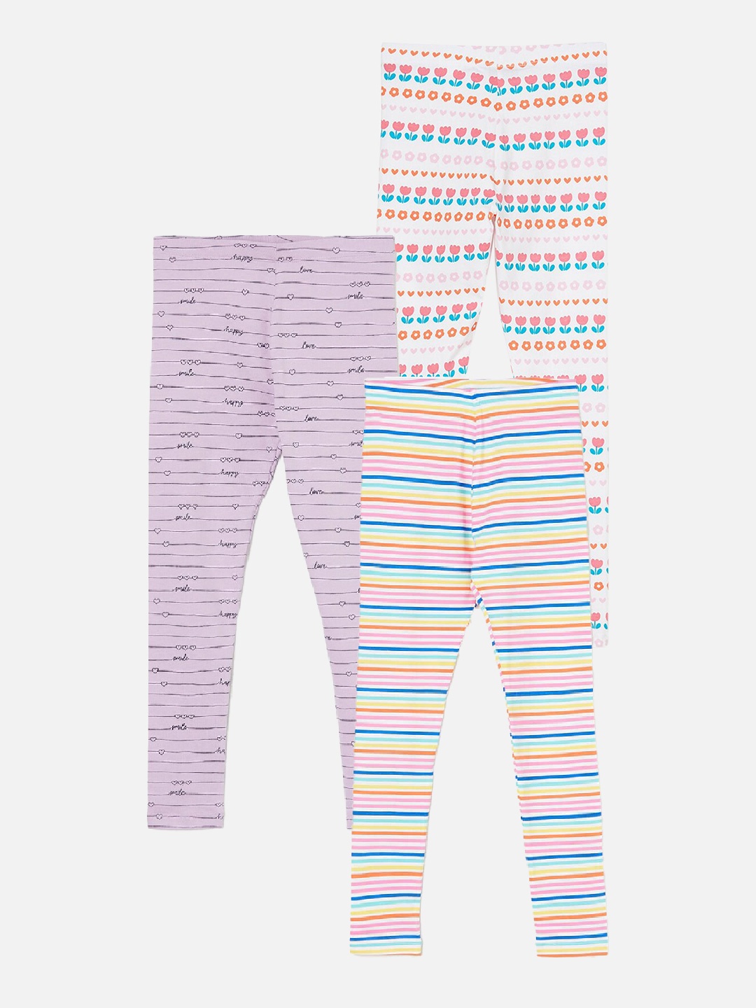 

Fame Forever by Lifestyle Girls Pack Of 3 Printed Ankle Length Leggings, Purple