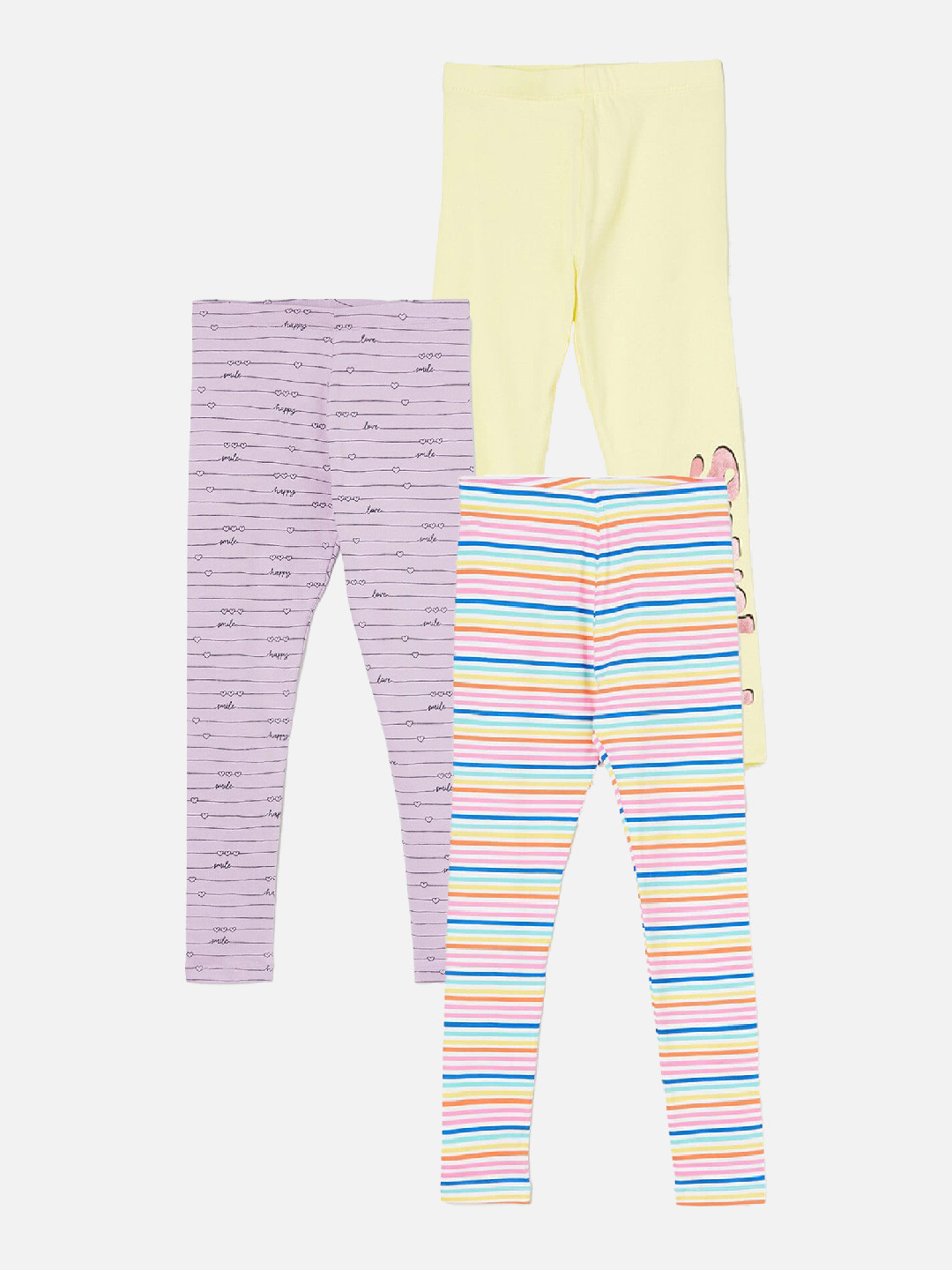 

Fame Forever by Lifestyle Girls Pack Of 3 Striped Ankle Length Leggings, Purple