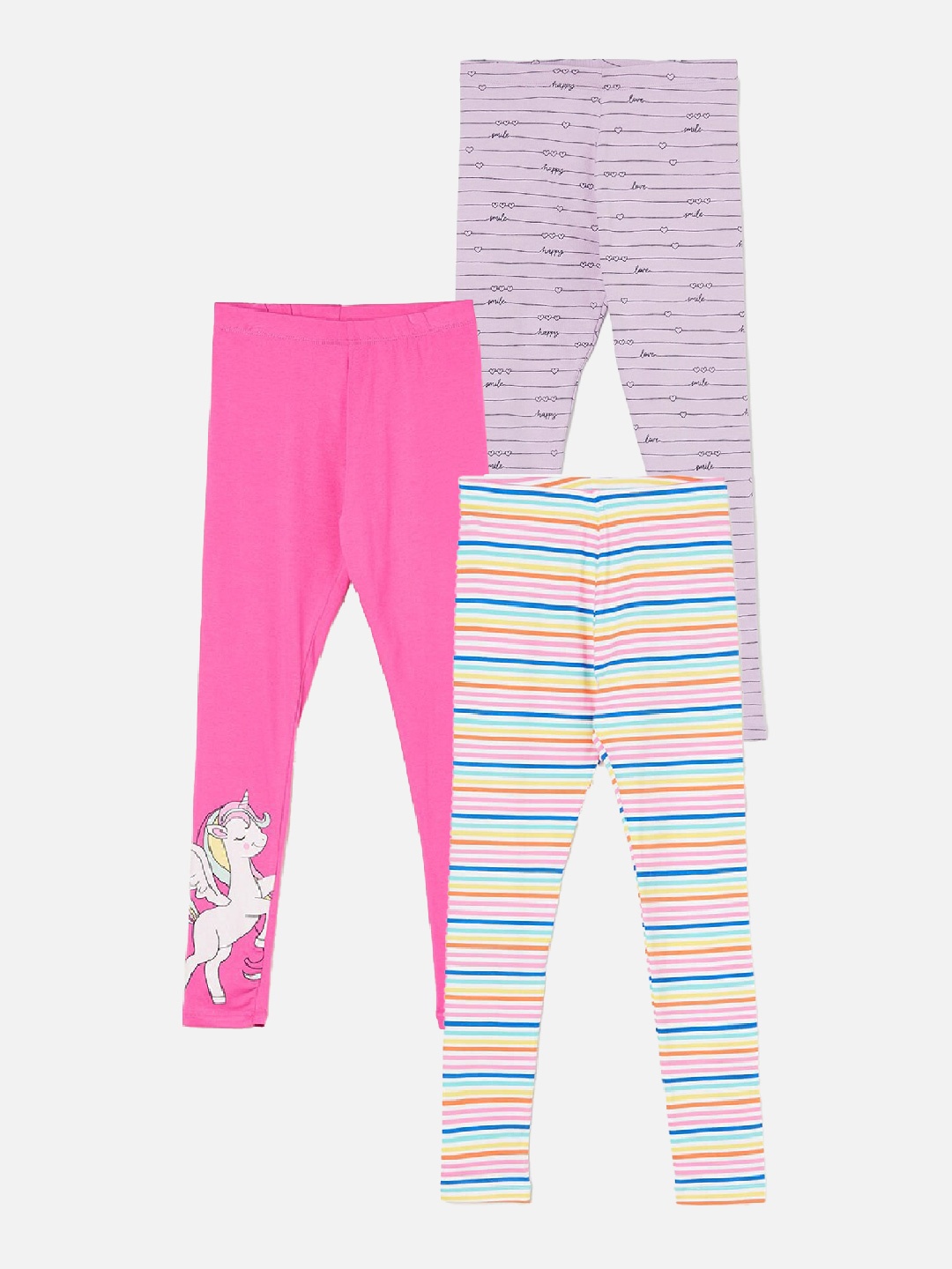 

Fame Forever by Lifestyle Girls Pack Of 3 Striped Ankle Length Leggings, Purple