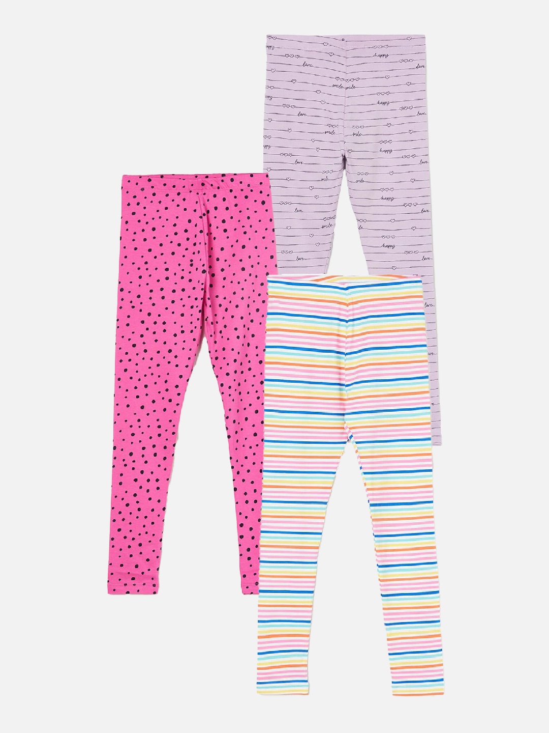 

Fame Forever by Lifestyle Girls Pack Of 3 Striped Ankle Length Leggings, Purple