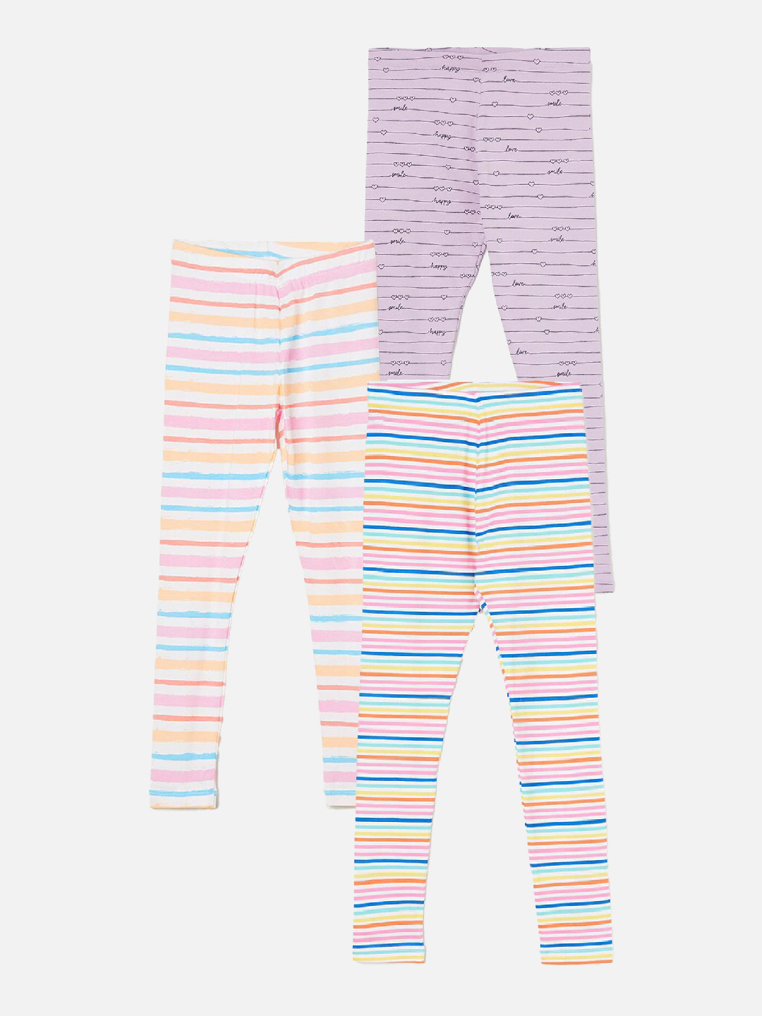 

Fame Forever by Lifestyle Girls Pack Of 3 Striped Ankle Length Leggings, Purple