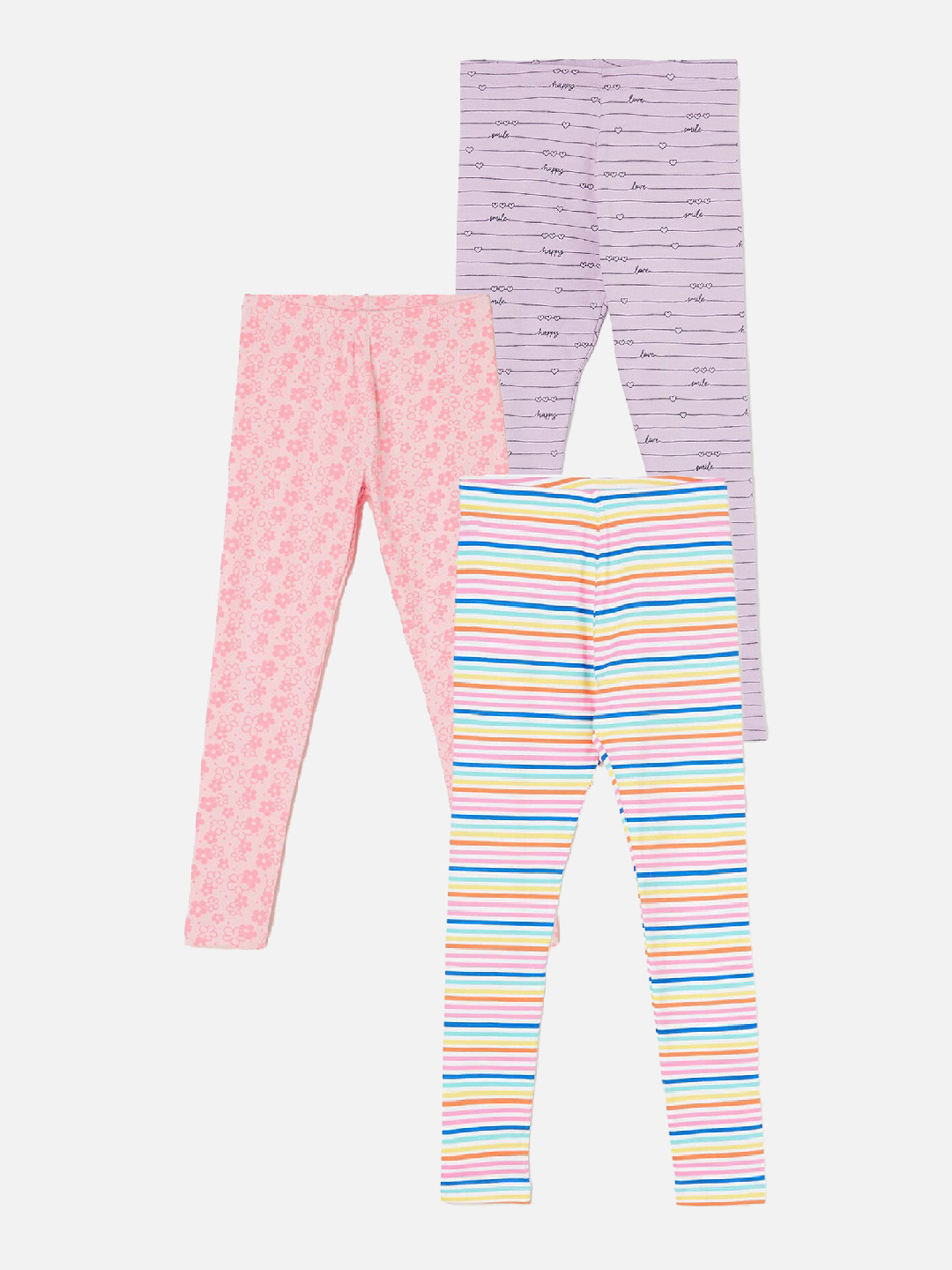 

Fame Forever by Lifestyle Girls Pack Of 3 Striped Ankle Length Leggings, Purple