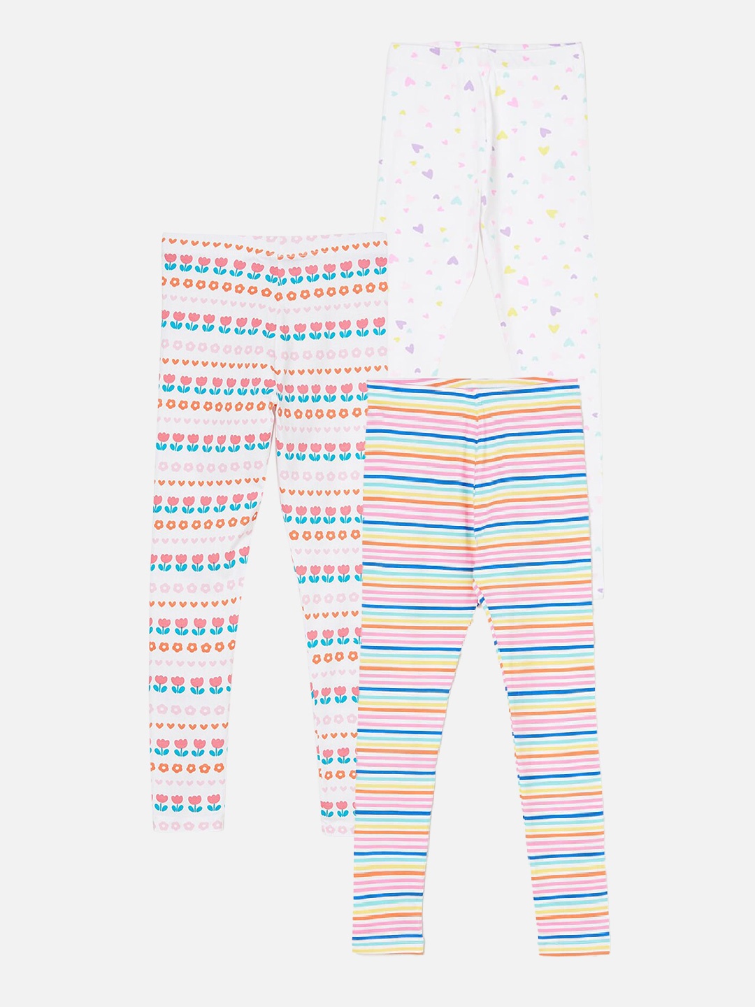 

Fame Forever by Lifestyle Girls Pack Of 3 Striped Ankle Length Leggings, White