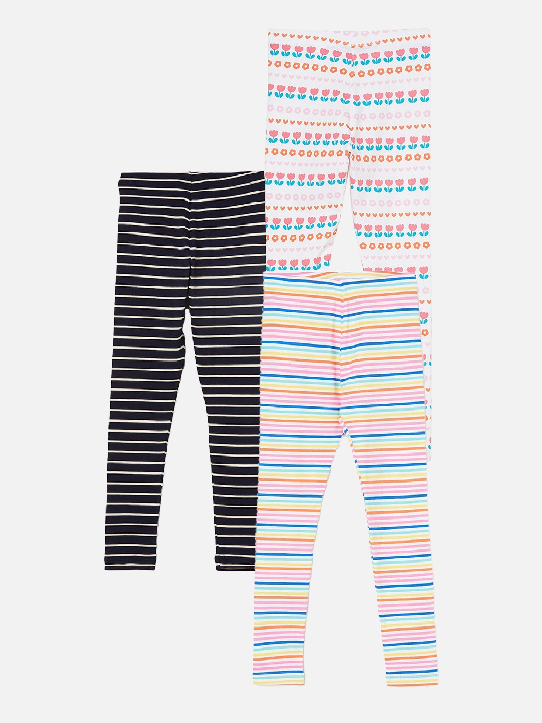 

Fame Forever by Lifestyle Girls Pack Of 3 Striped Ankle Length Leggings, Navy blue