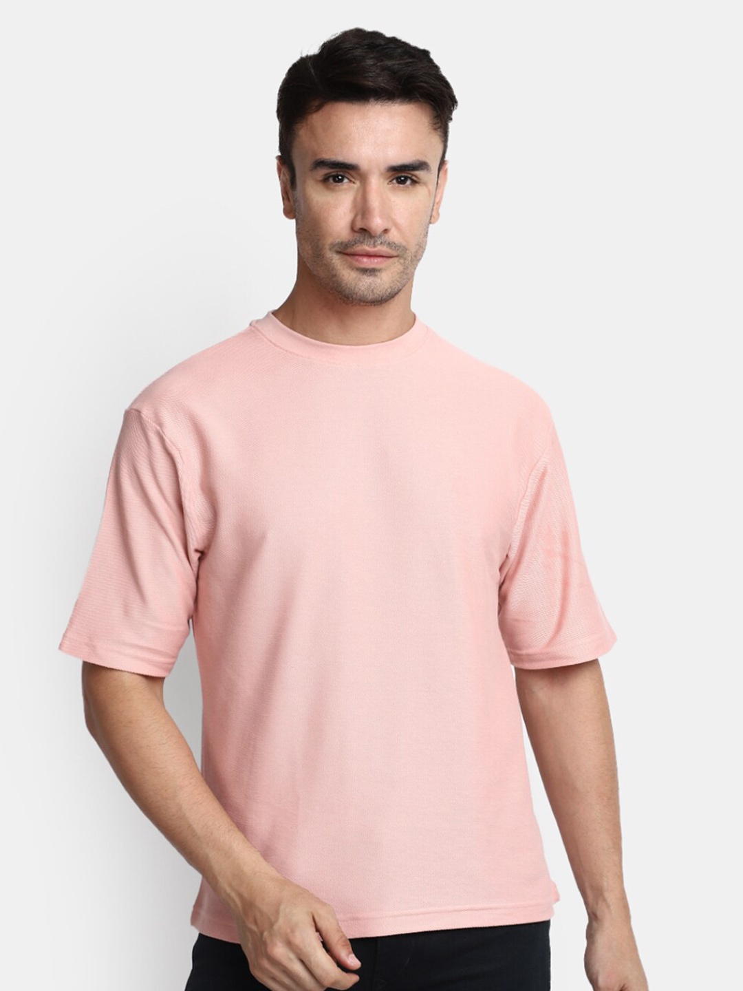 

V-Mart Round Neck Boxy Fit Cotton Casual T-Shirt, Pink