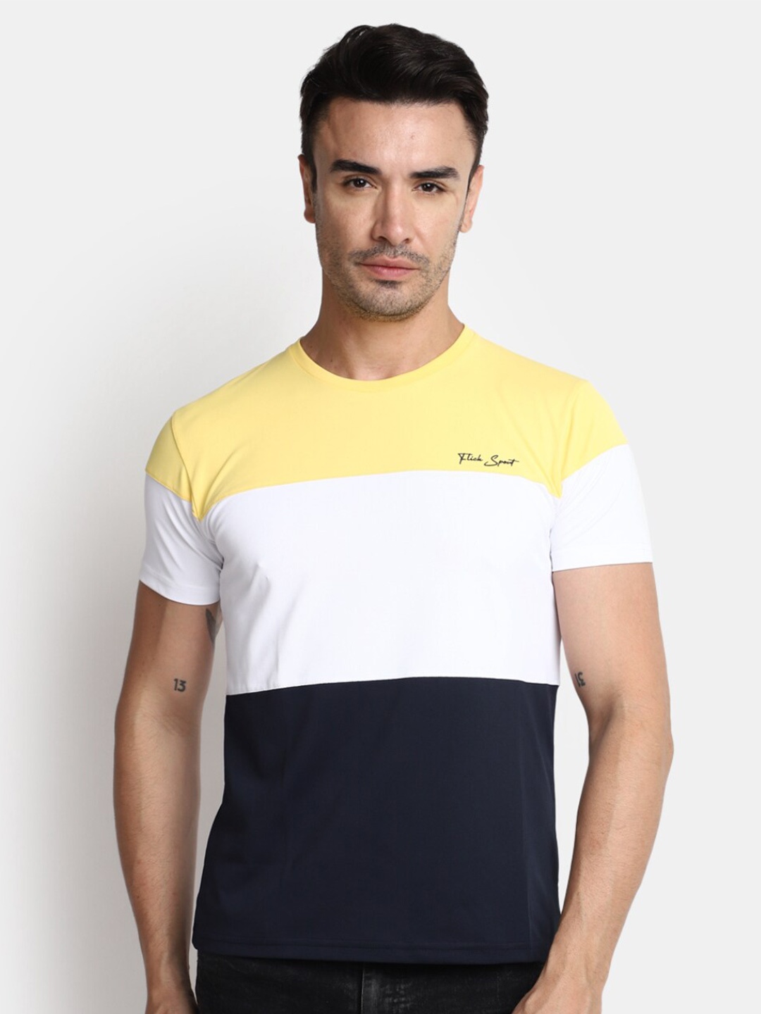 

V-Mart Colourblocked Slim Fit Cotton T-Shirt, Yellow