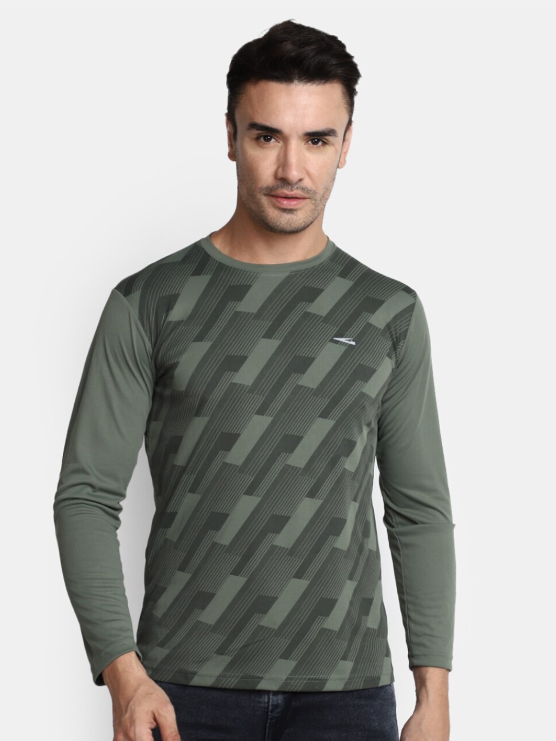 

V-Mart Geometric Printed Round Neck Casual T-Shirt, Green