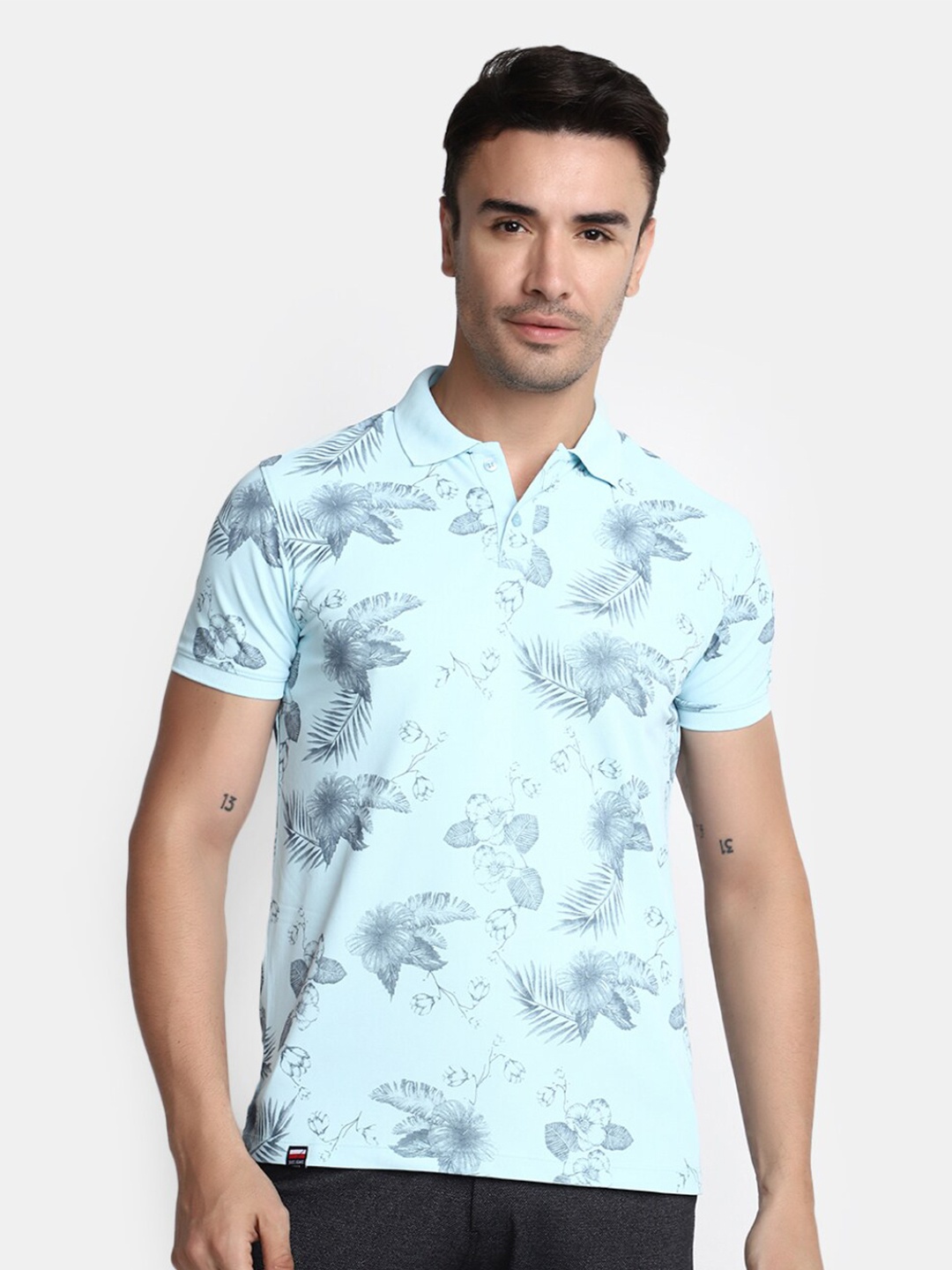

V-Mart Floral Printed Polo Collar T-shirt, Blue