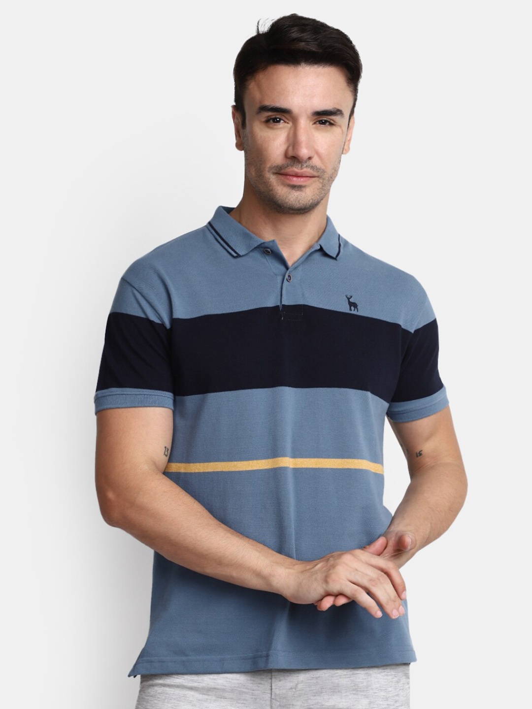 

V-Mart Striped Polo Collar Cotton T-shirt, Blue