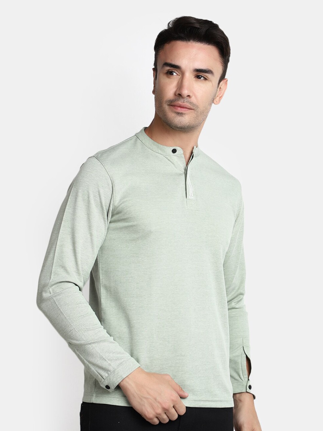 

V-Mart Mandarin Collar Cotton T-shirt, Green