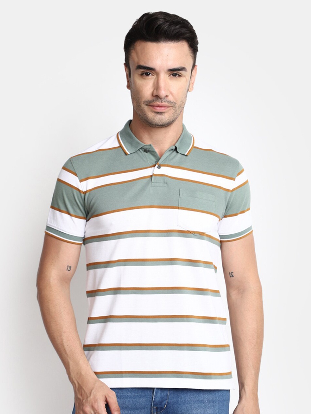 

V-Mart Striped Polo Collar T-shirt, White