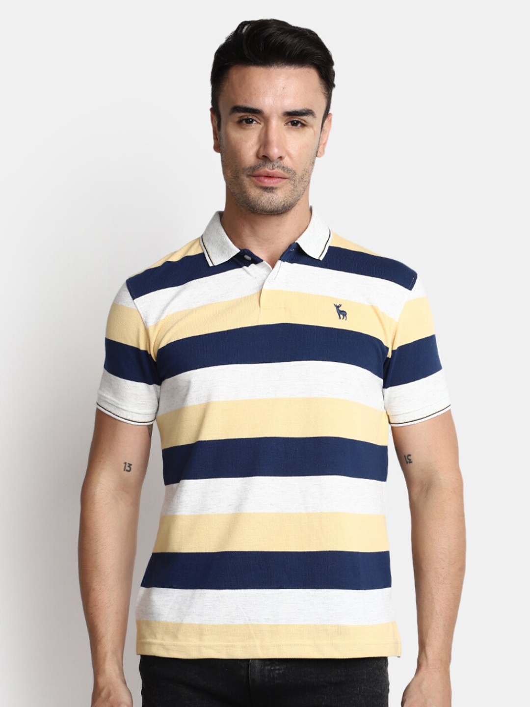 

V-Mart Striped Polo Collar Cotton T-shirt, Yellow