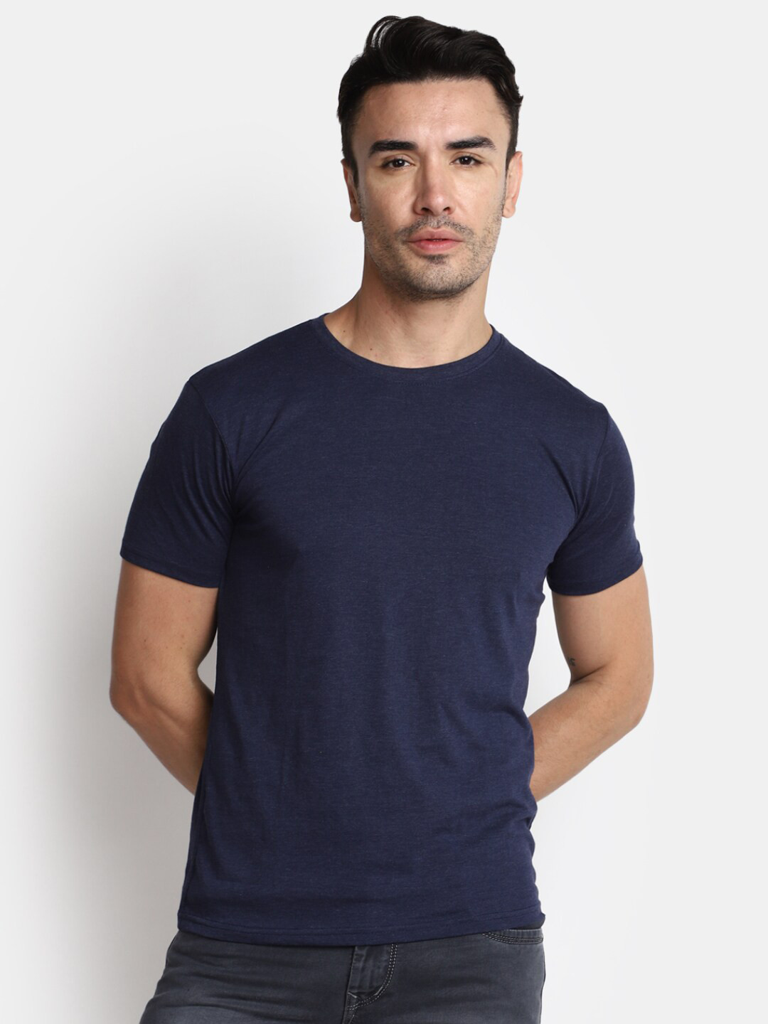 

V-Mart Slim Fit Round Neck Cotton T-shirt, Blue