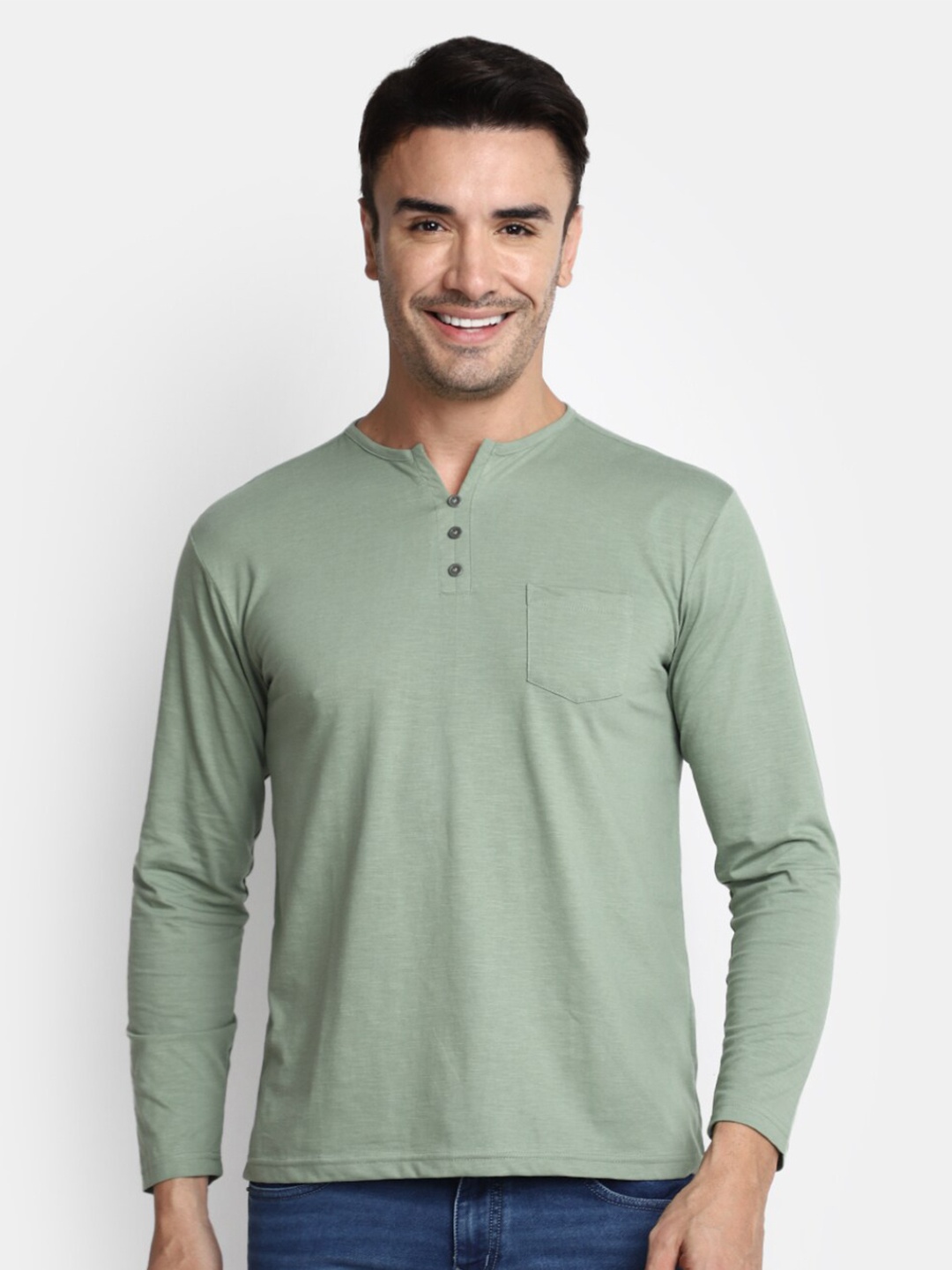 

V-Mart Round Neck Cotton T-shirt, Green