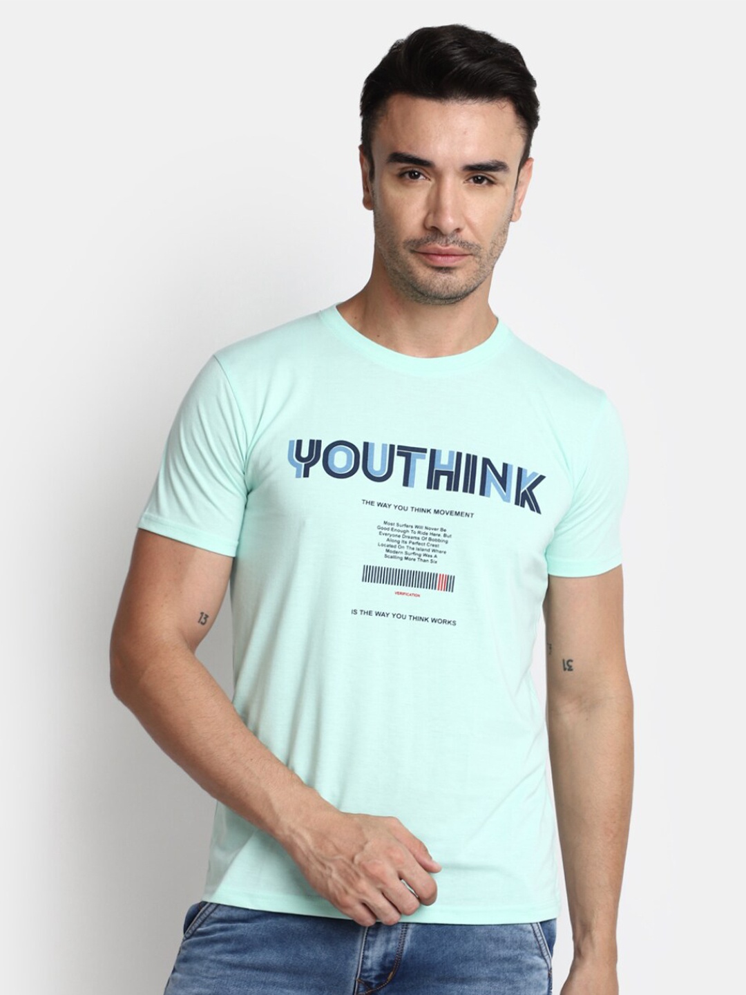 

V-Mart Typography Printed Cotton T-shirt, Green