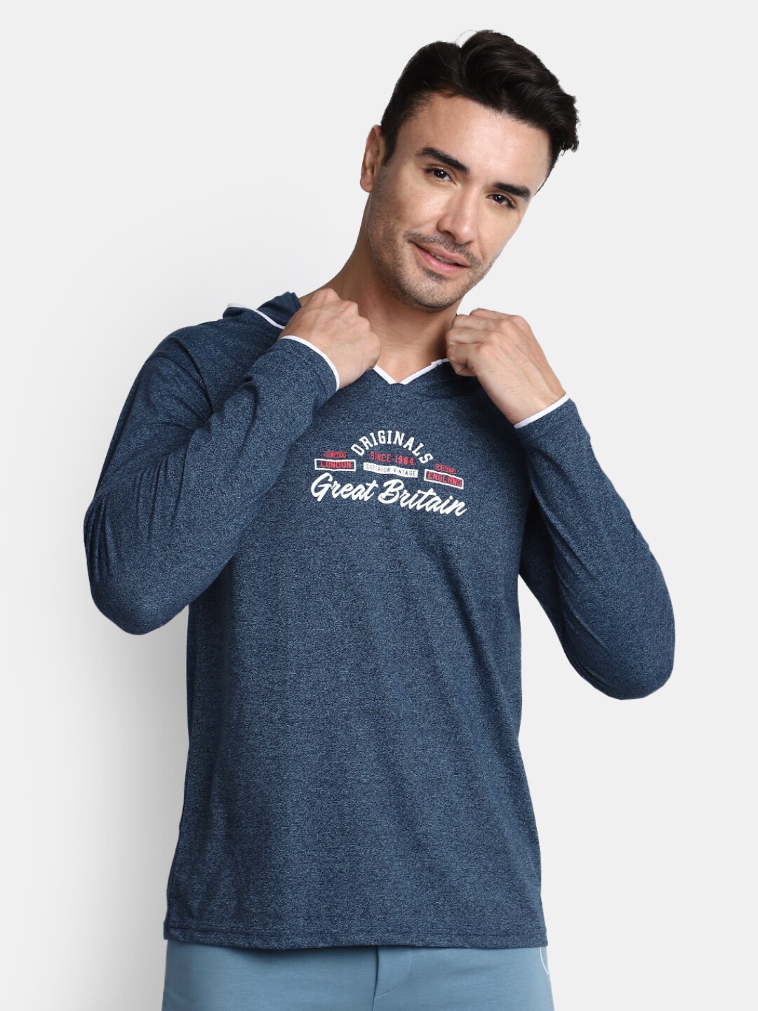 

V-Mart Typography Printed Hood Cotton T-shirt, Blue