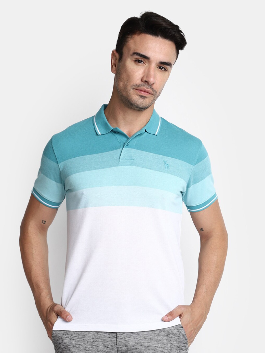 

V-Mart Striped Polo Collar Cotton T-shirt, Green