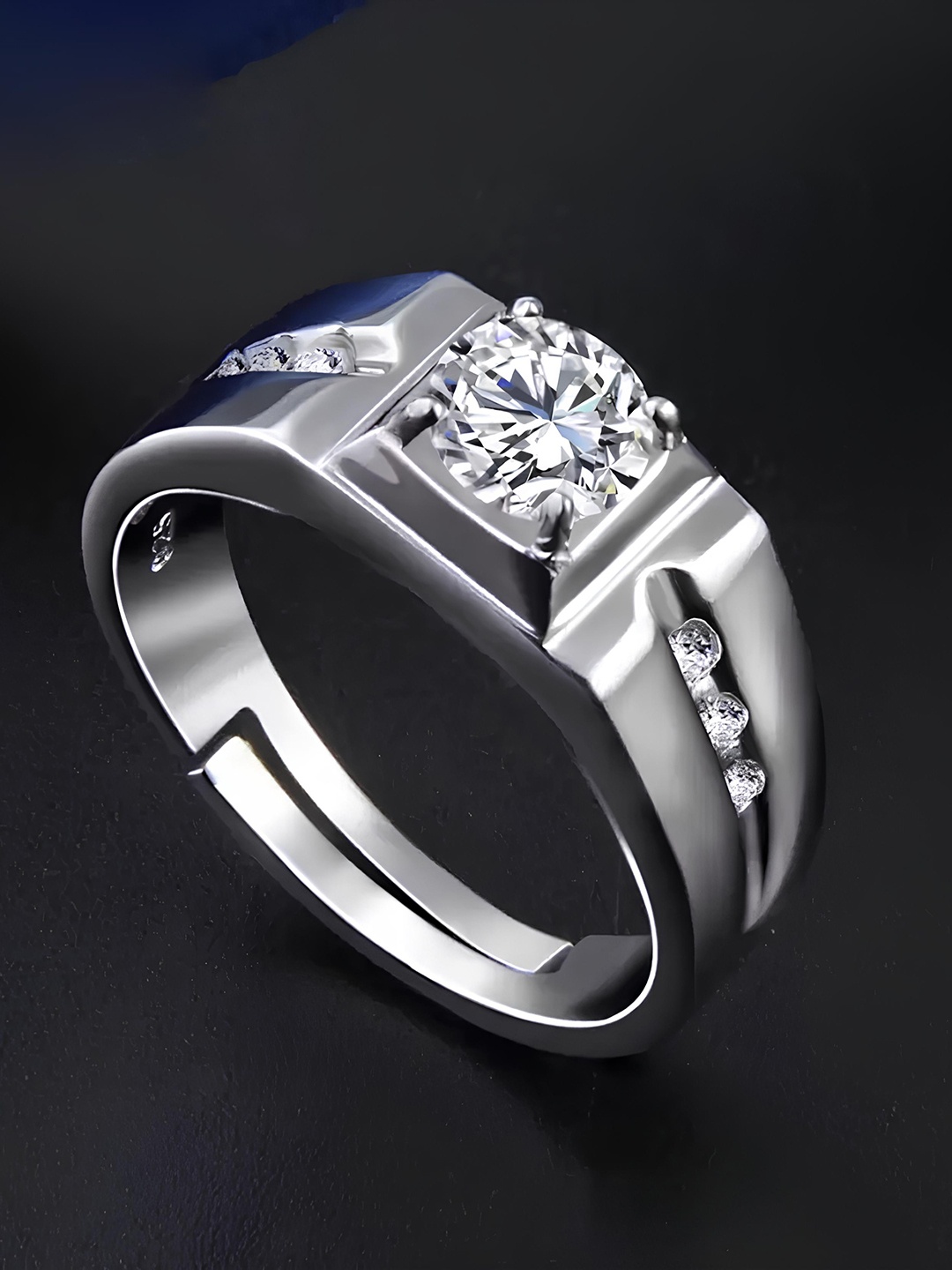 

KARISHMA KREATIONS Silver-Plated American Diamond-Stone Studded Finger Ring