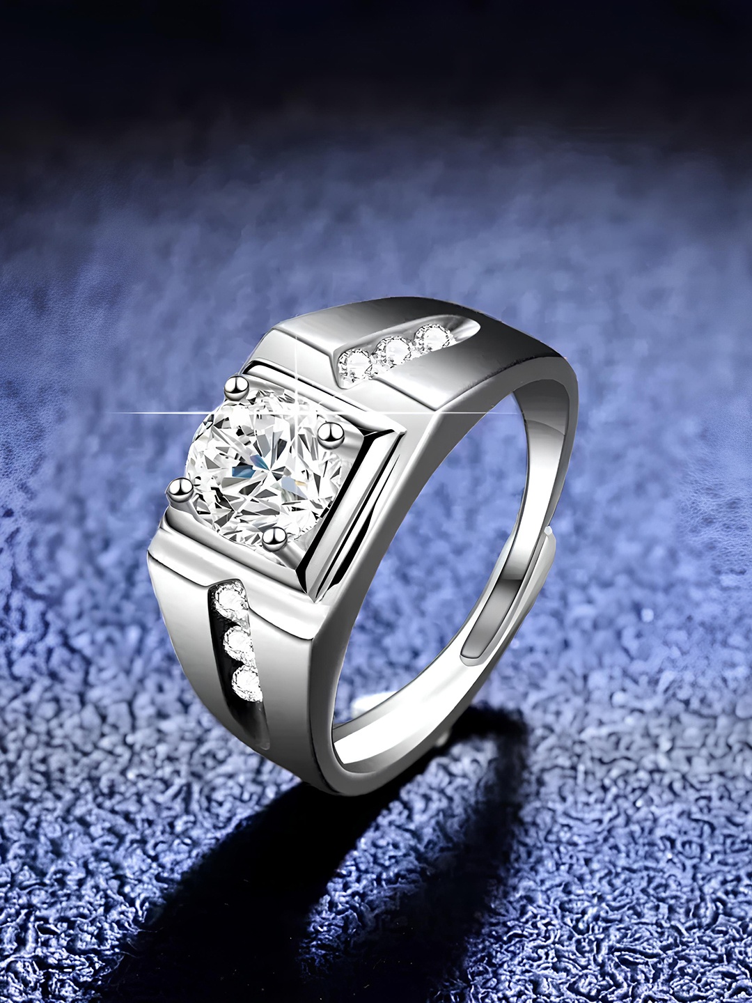 

KARISHMA KREATIONS Unisex Silver-Plated Stainless Steel AD-Stone Studded Finger Ring