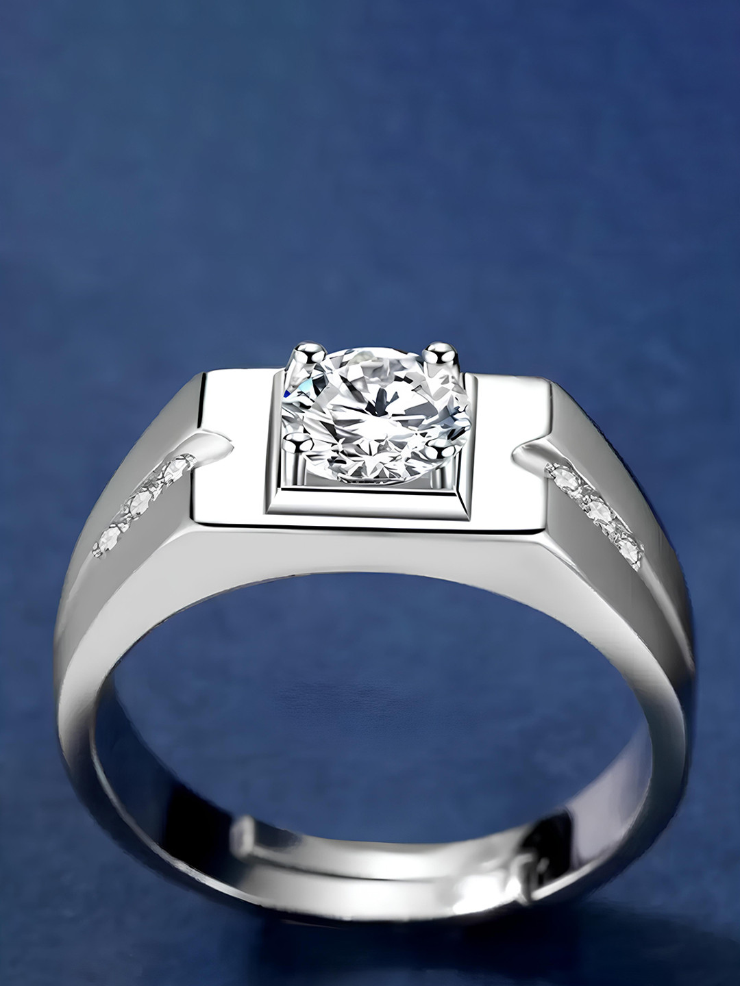 

KARISHMA KREATIONS Men Silver-Plated Stainless Steel AD-Stone Studded Finger Ring