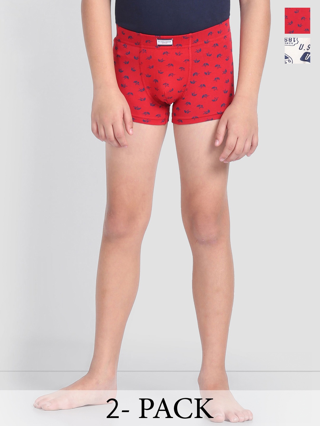 

U.S. Polo Assn. Boys Pack Of 2 Mid Rise Printed Trunks OKT01-BR0-P2, Red
