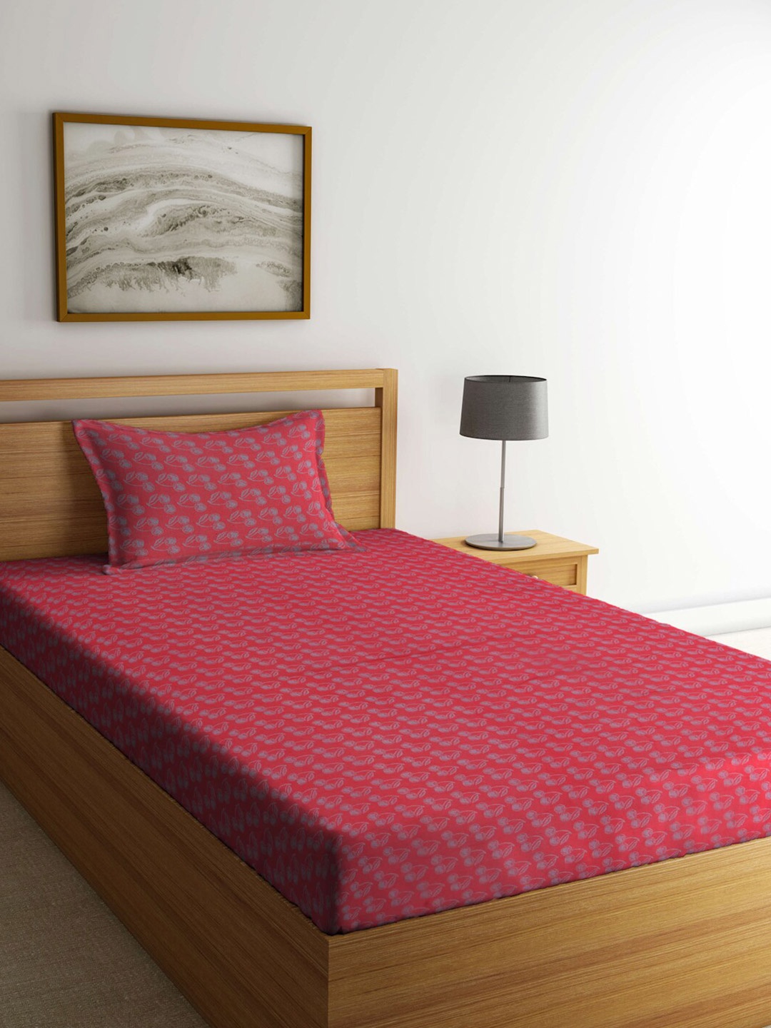 

Arrabi Red & Grey Floral 300 TC Single Bedsheet with 1 Pillow Cover