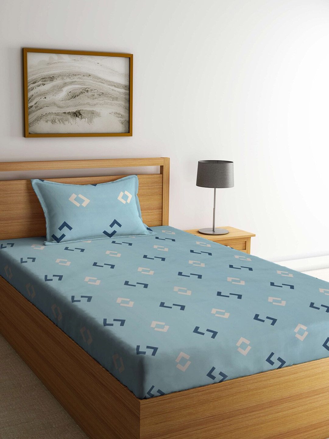 

Arrabi Blue & White Geometric 300 TC Flat Single Bedsheet With 1 Pillow Cover