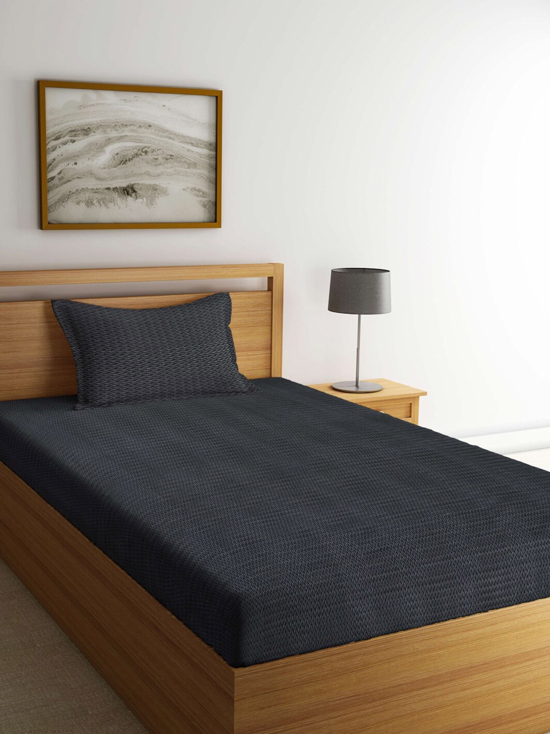 

Arrabi Black & Grey Striped 300 TC Single Bedsheet with 1 Pillow Cover