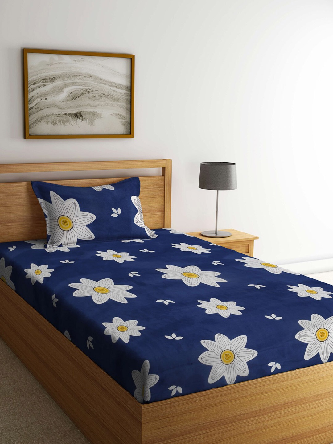 

Arrabi Blue & White Floral 300 TC Single Bedsheet with 1 Pillow Cover