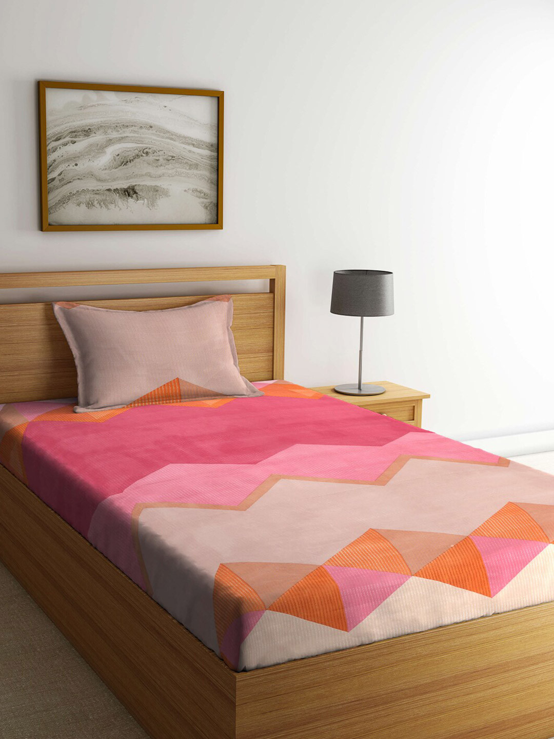 

Arrabi Pink & Red Geometric 300 TC Flat Single Bedsheet With 1 Pillow Cover