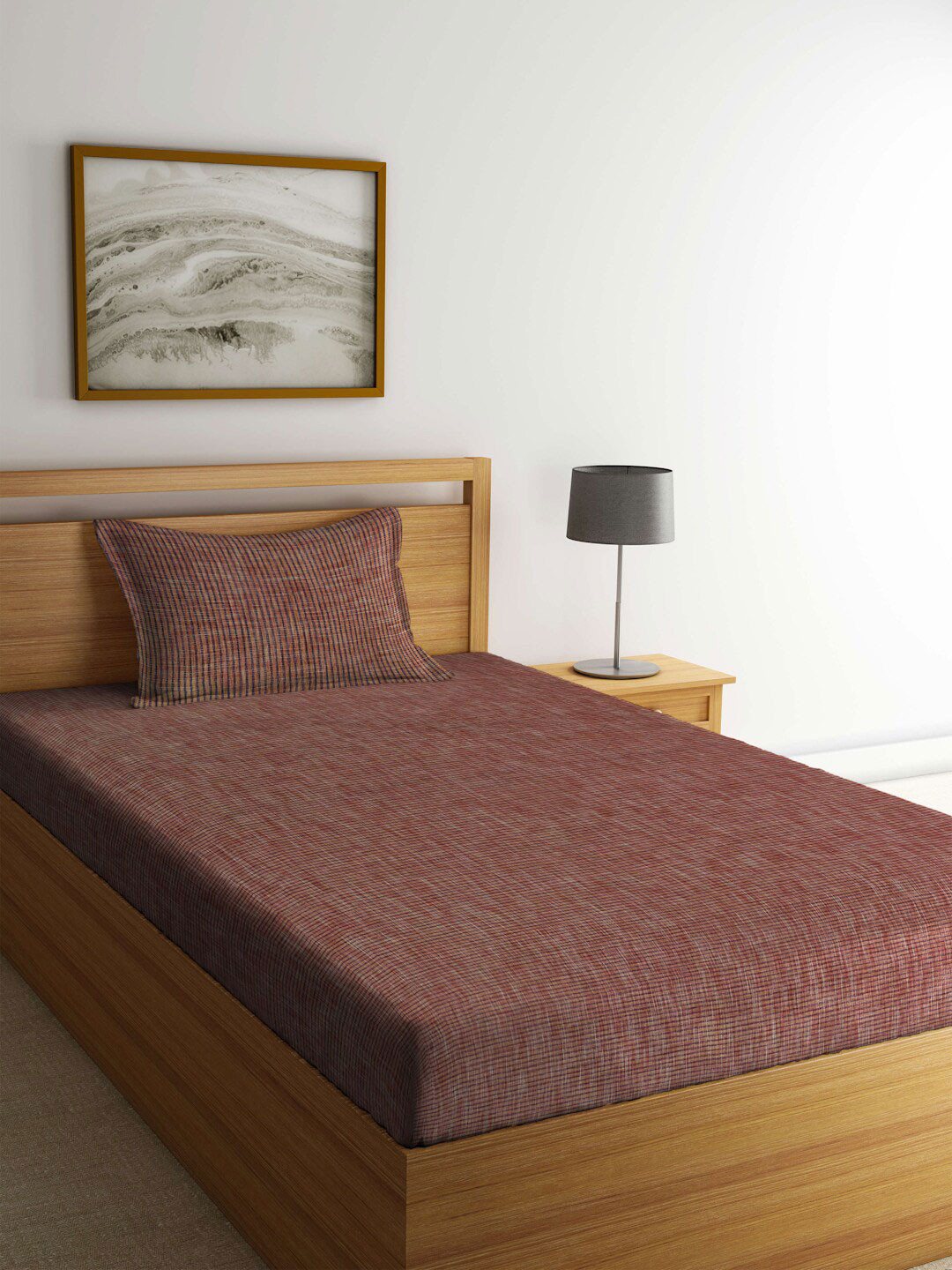 

Arrabi Brown & Blue Striped 300 TC Flat Single Bedsheet With 1 Pillow Cover