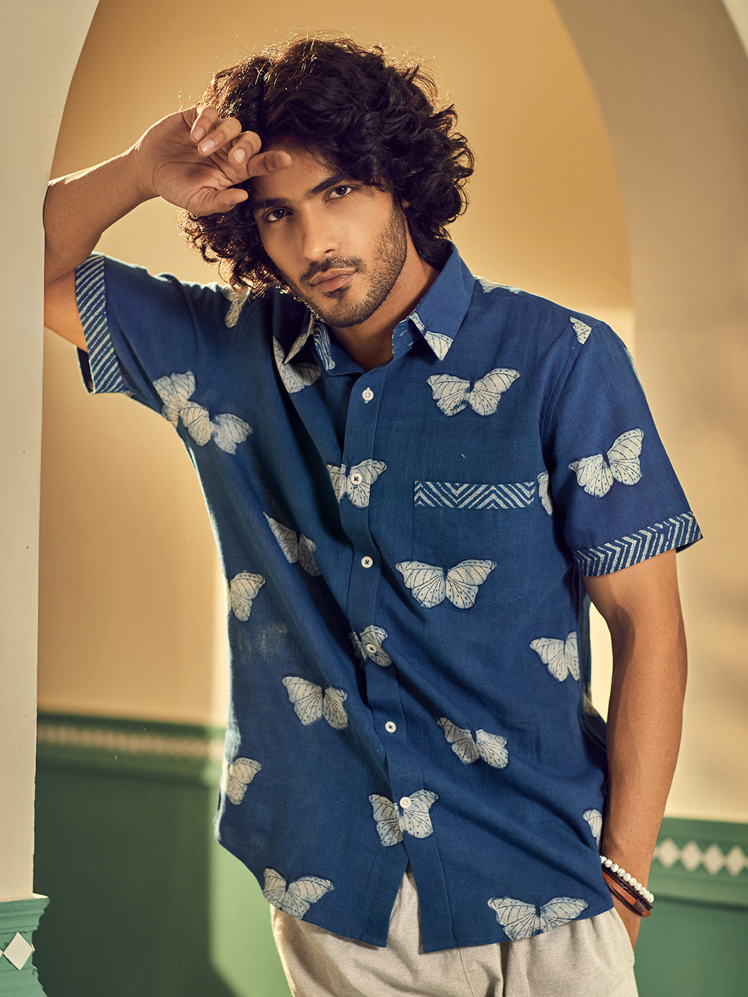 

Earthpiece Relaxed Conversational Printed Cotton Casual Shirt, Blue