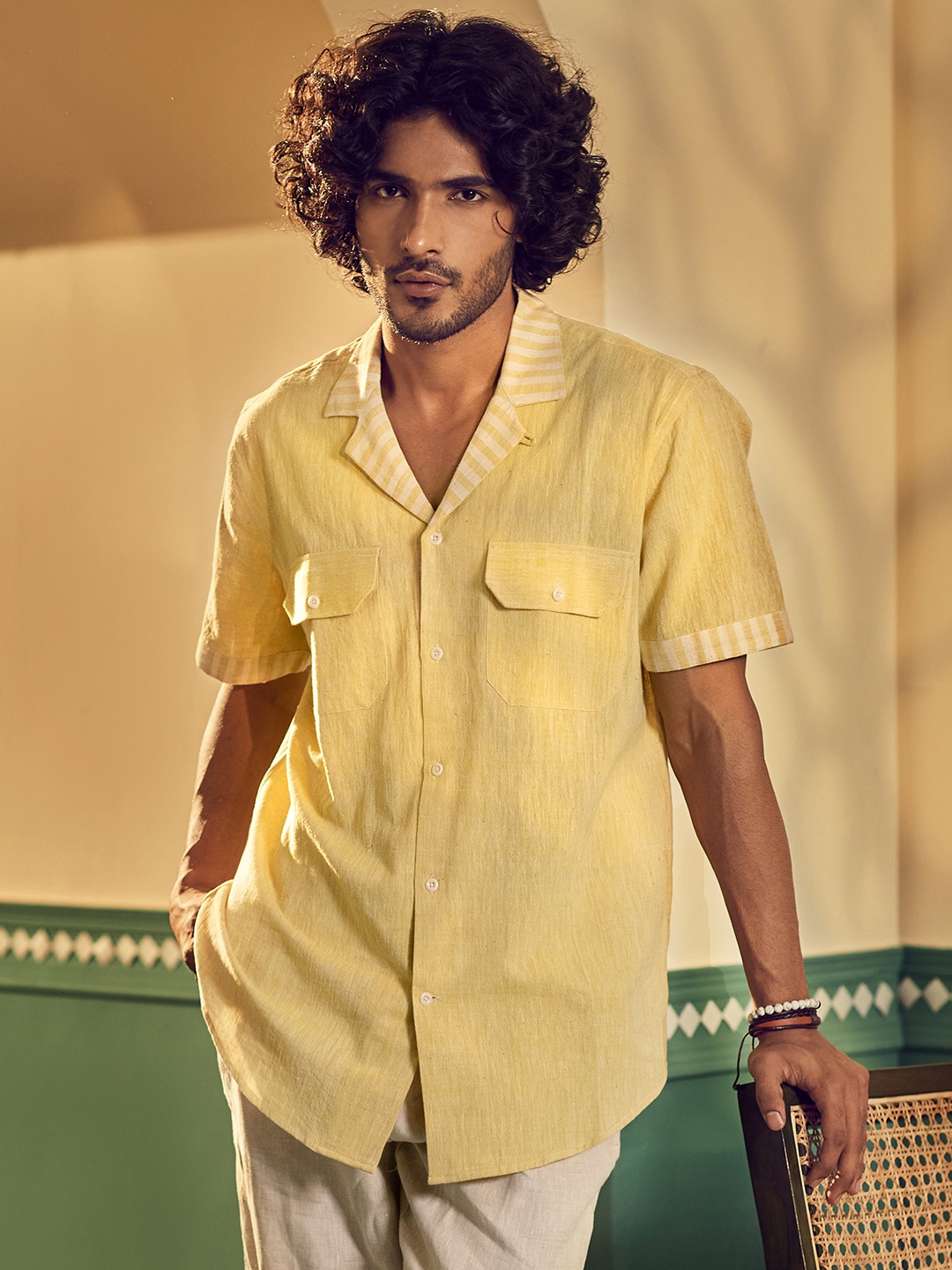 

Earthpiece Relaxed Opaque Pure Cotton Casual Shirt, Yellow