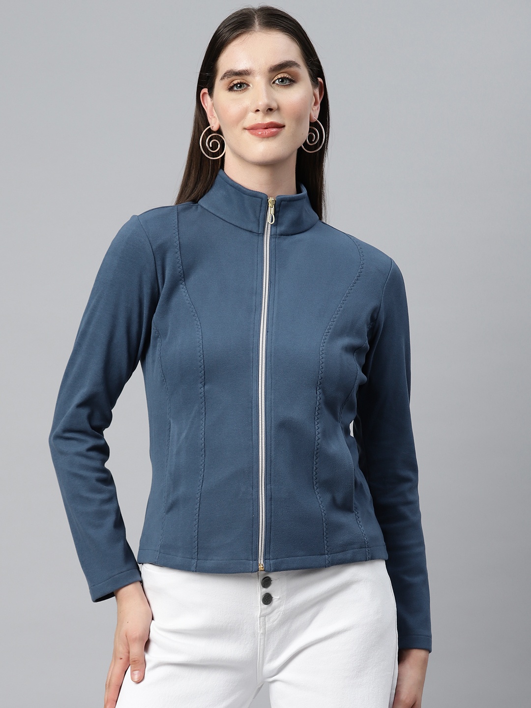 

Nayam By Lakshita Fleece Stand Collar Sporty Jacket, Blue