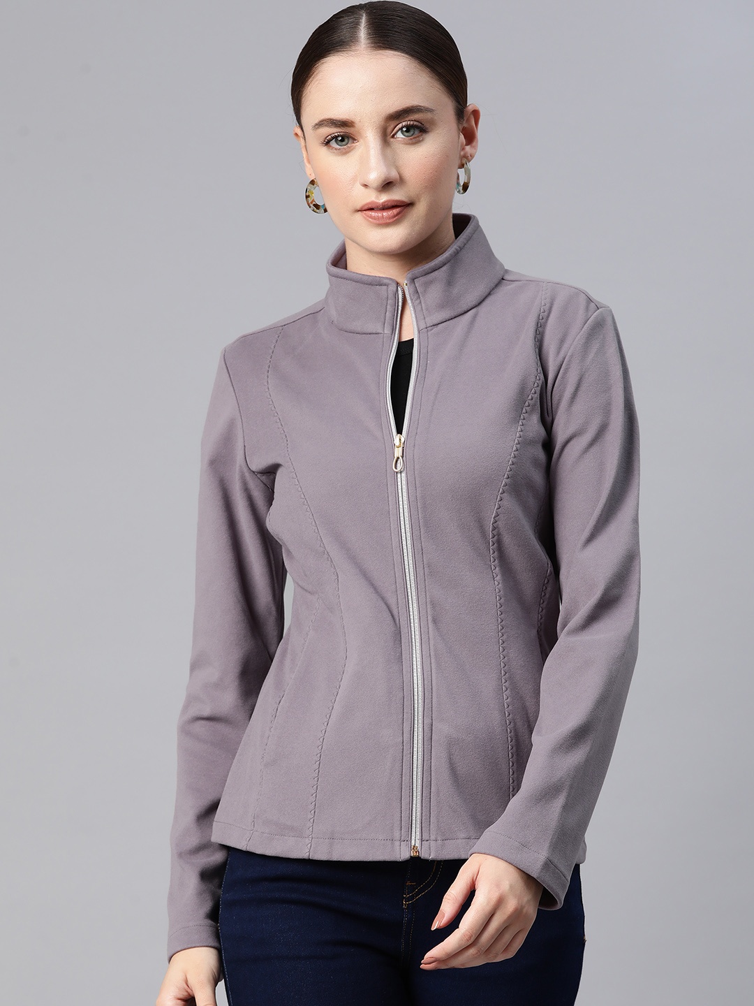 

Nayam By Lakshita Fleece Stand Collar Sporty Jacket, Lavender