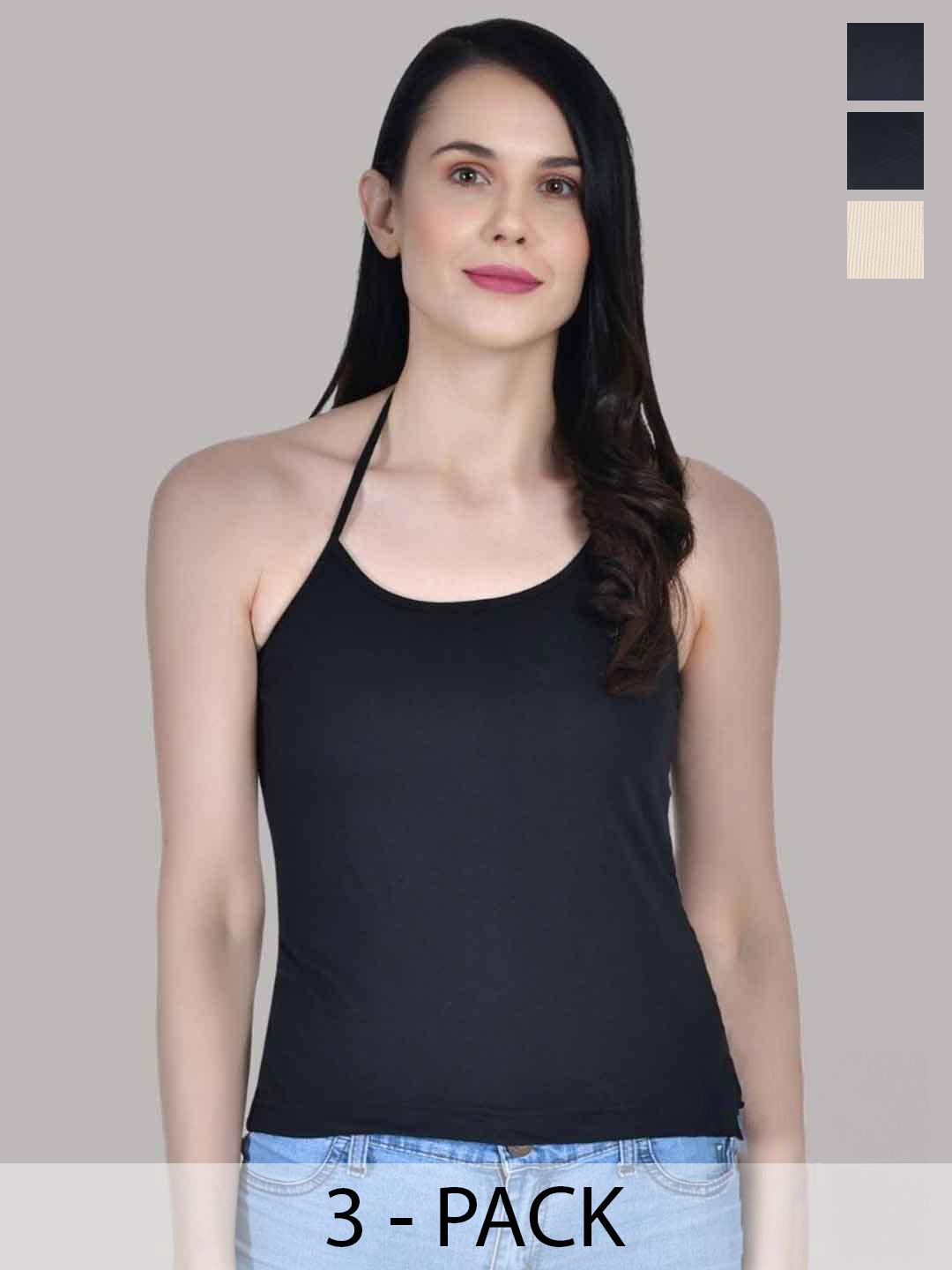 

Aimly Pack Of 3 Halter Neck Camisoles, Black