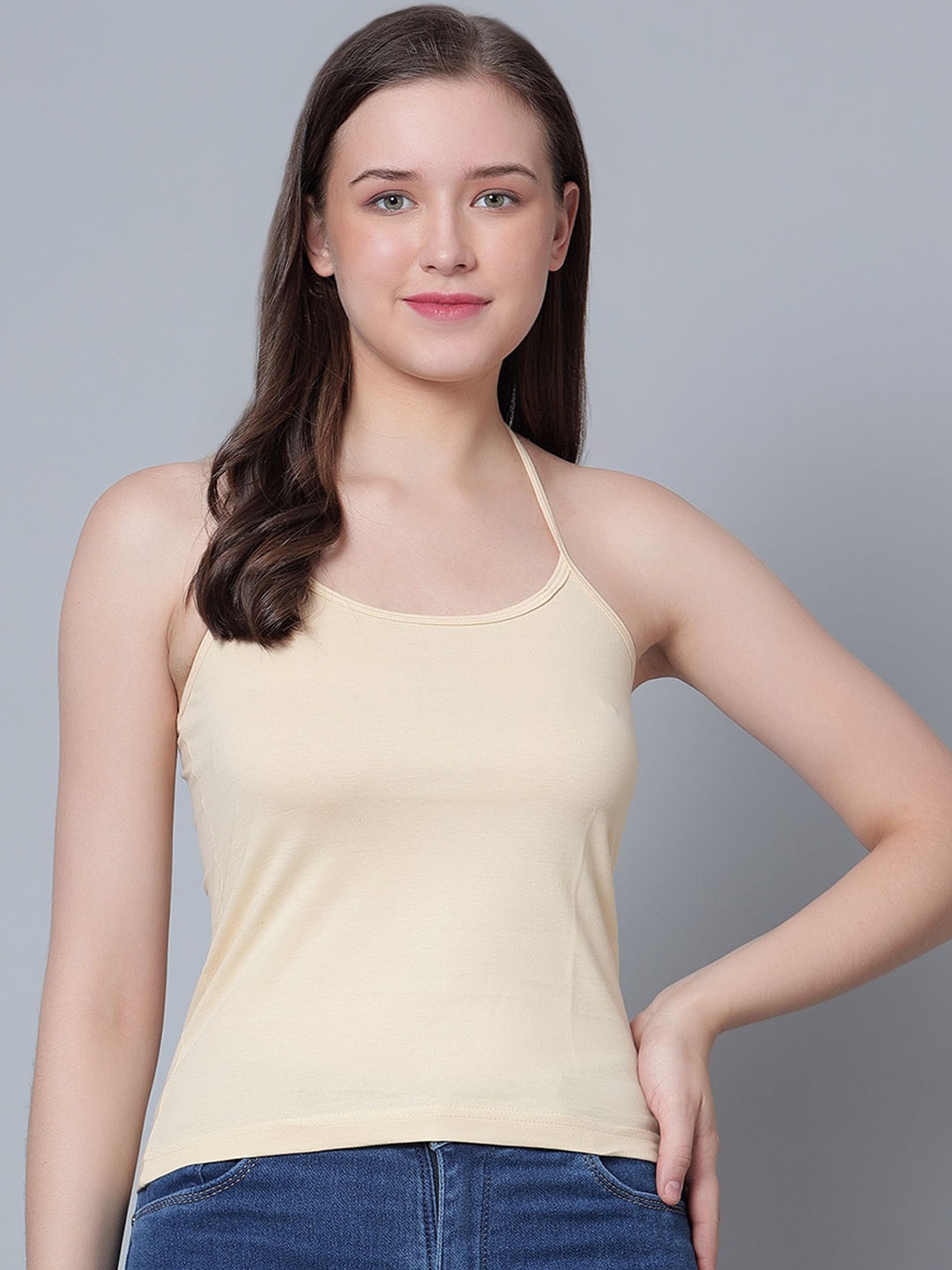 

Aimly Halter Neck Cotton Camisoles, Beige
