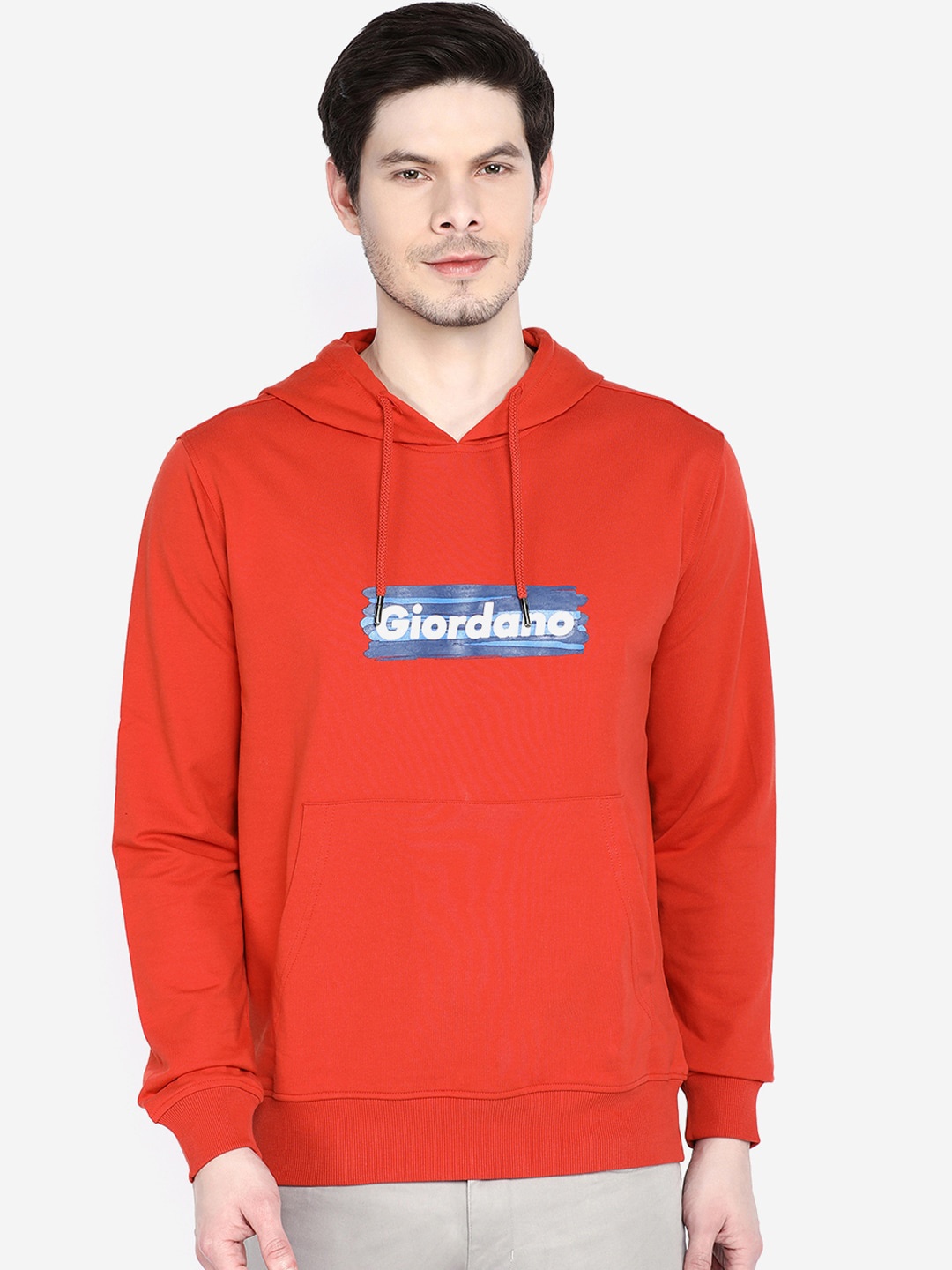 

GIORDANO Typography Printed Hooded Pullover Sweatshirt, Red