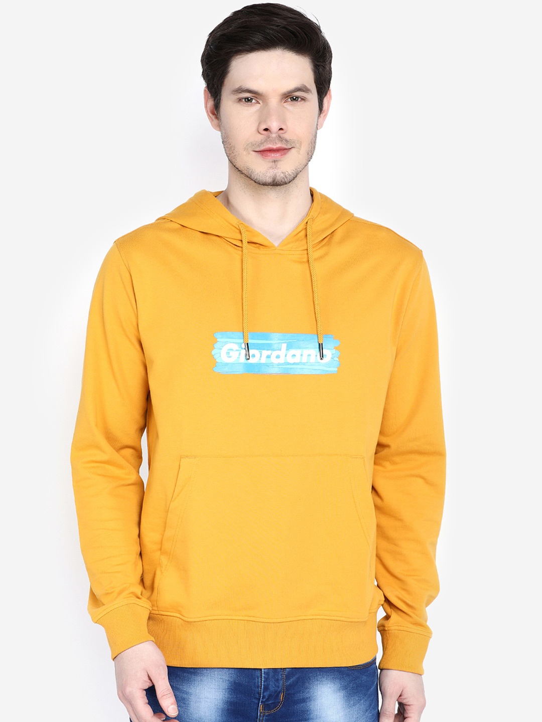 

GIORDANO Typography Printed Hooded Pullover Sweatshirt, Yellow