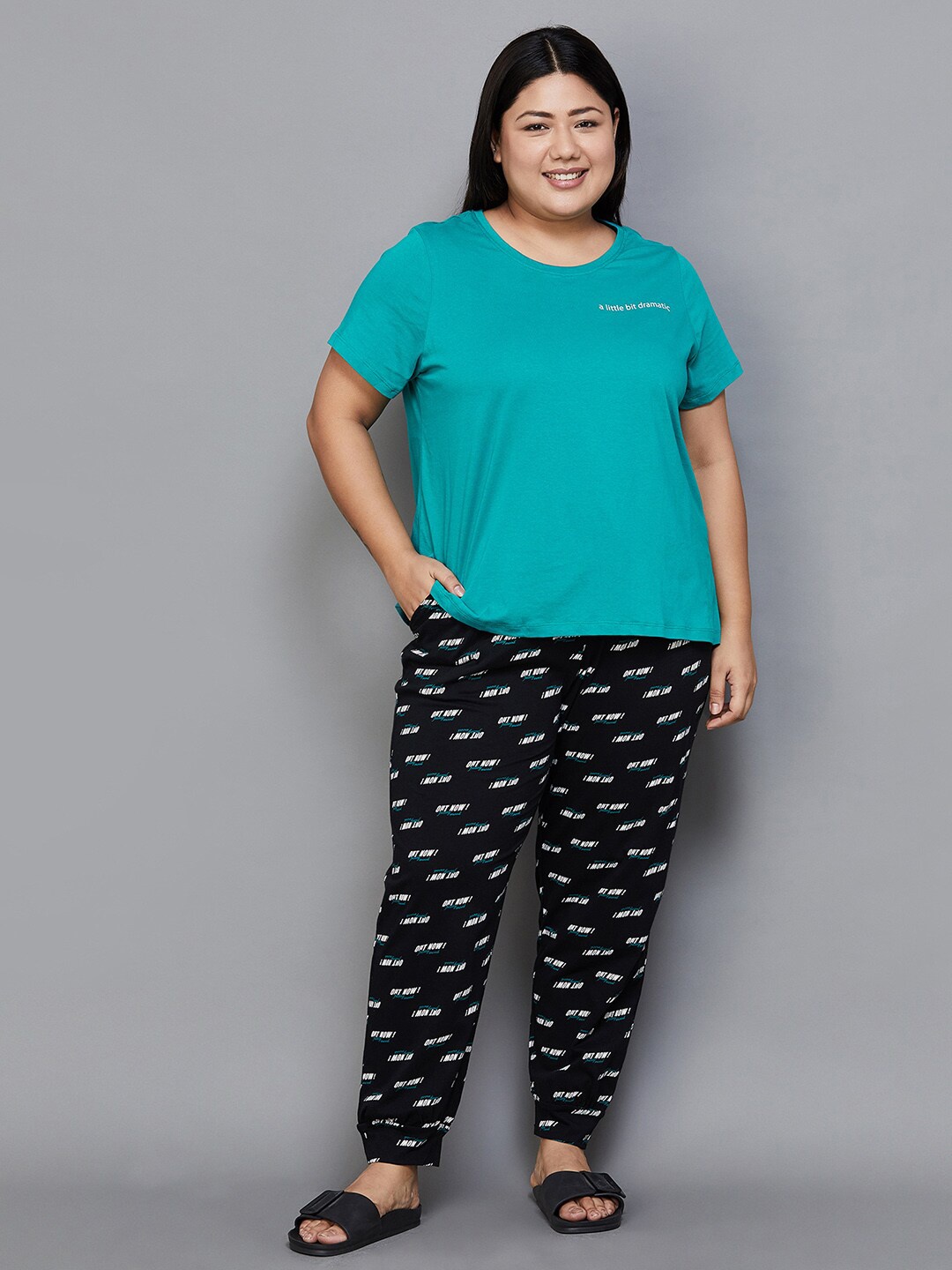 

Nexus by Lifestyle Plus Size Pure Cotton T-shirt With Pyjamas, Green