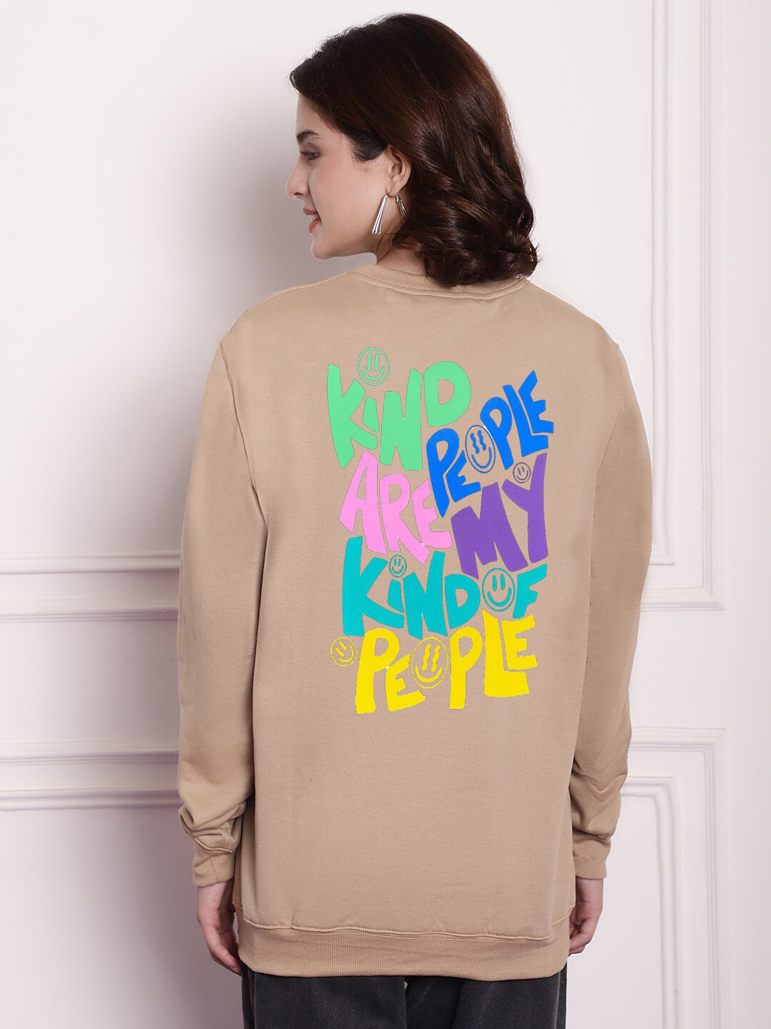 

Imsa Moda Typography Printed Oversized Fleece Sweatshirt, Beige