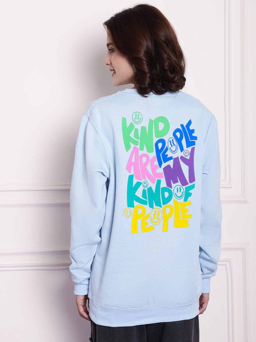 

Imsa Moda Typography Printed Pullover Ribbed Sweatshirt, Blue