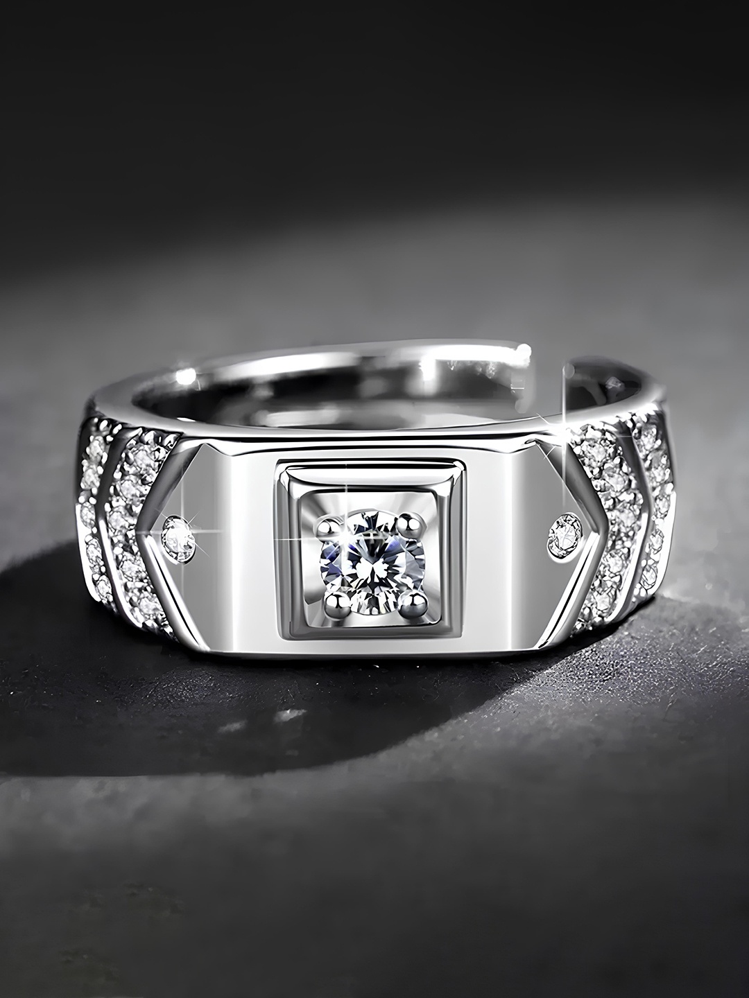 

KARISHMA KREATIONS Unisex Silver-Plated Stainless Steel AD-Stone Studded Finger Ring