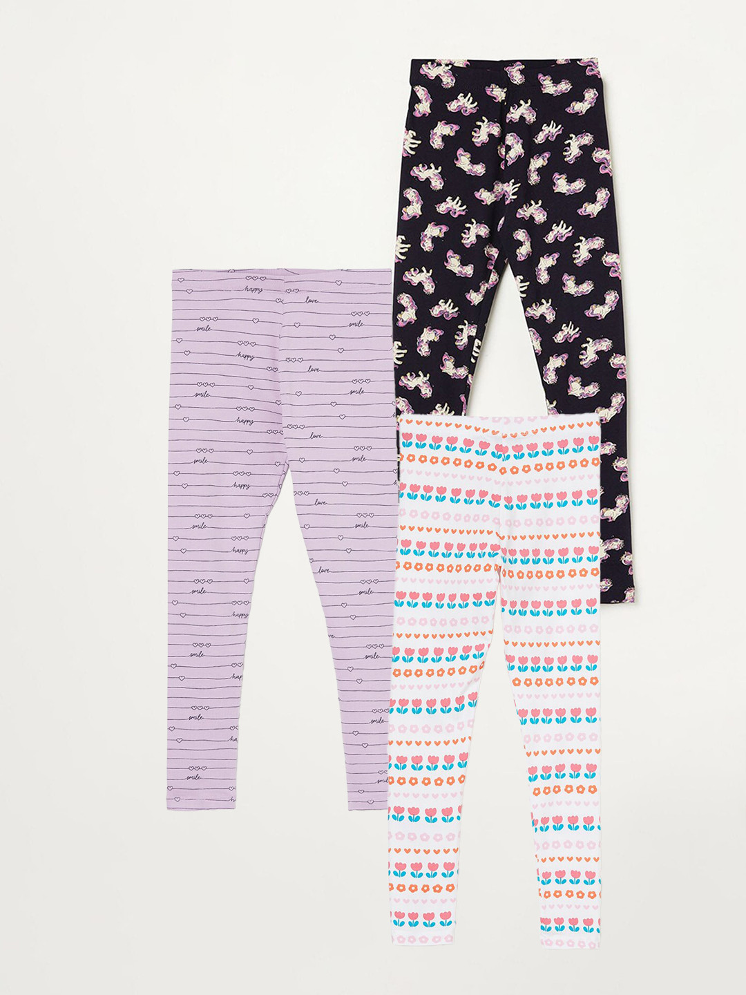 

Fame Forever by Lifestyle Girls Pack Of 3 Printed Ankle Length Leggings, White