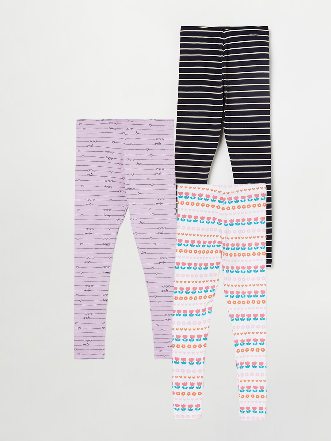 

Fame Forever by Lifestyle Girls Pack Of 3 Printed Ankle Length Leggings, White