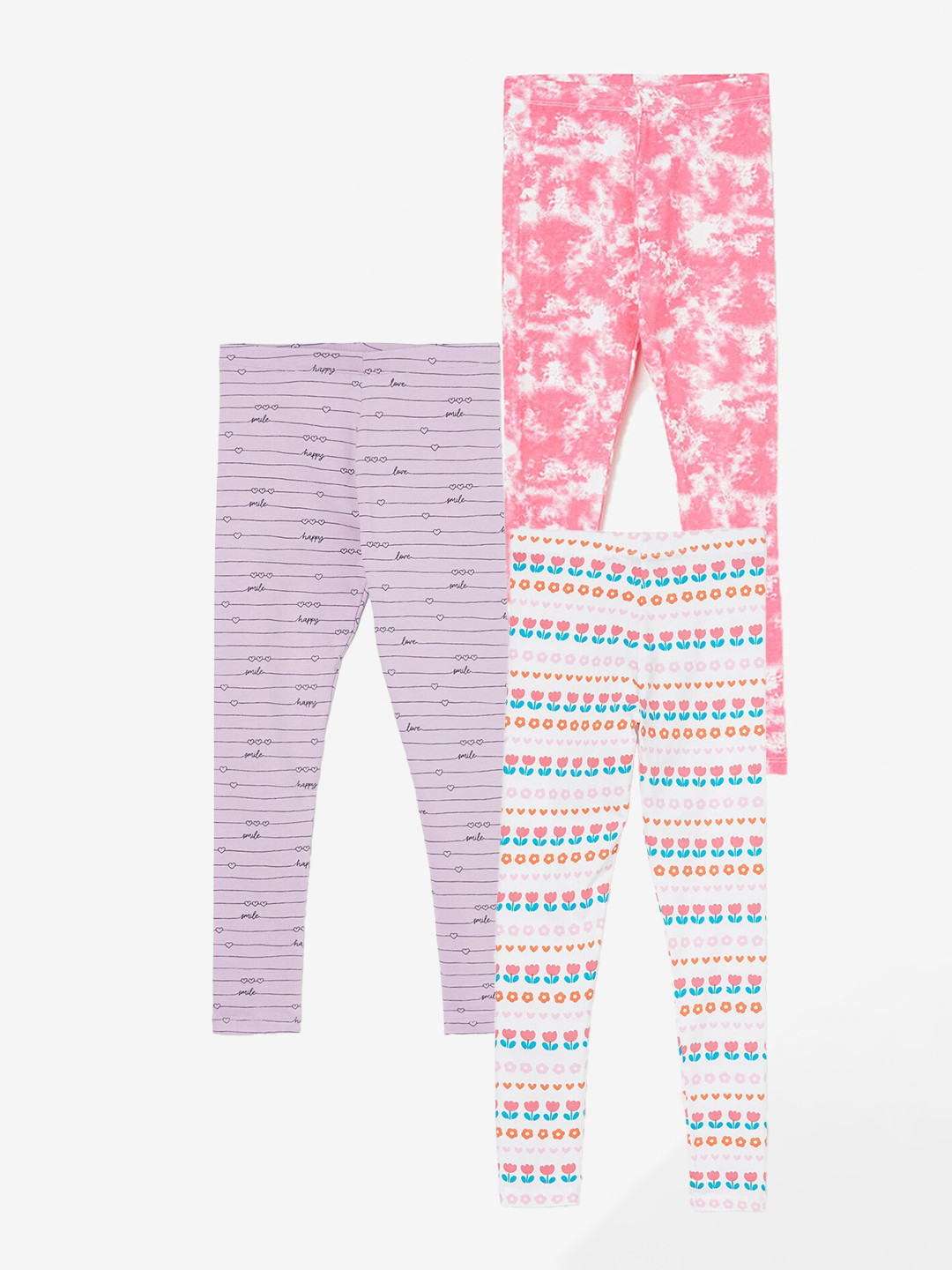 

Fame Forever by Lifestyle Girls Pack Of 3 Printed Ankle Length Leggings, White